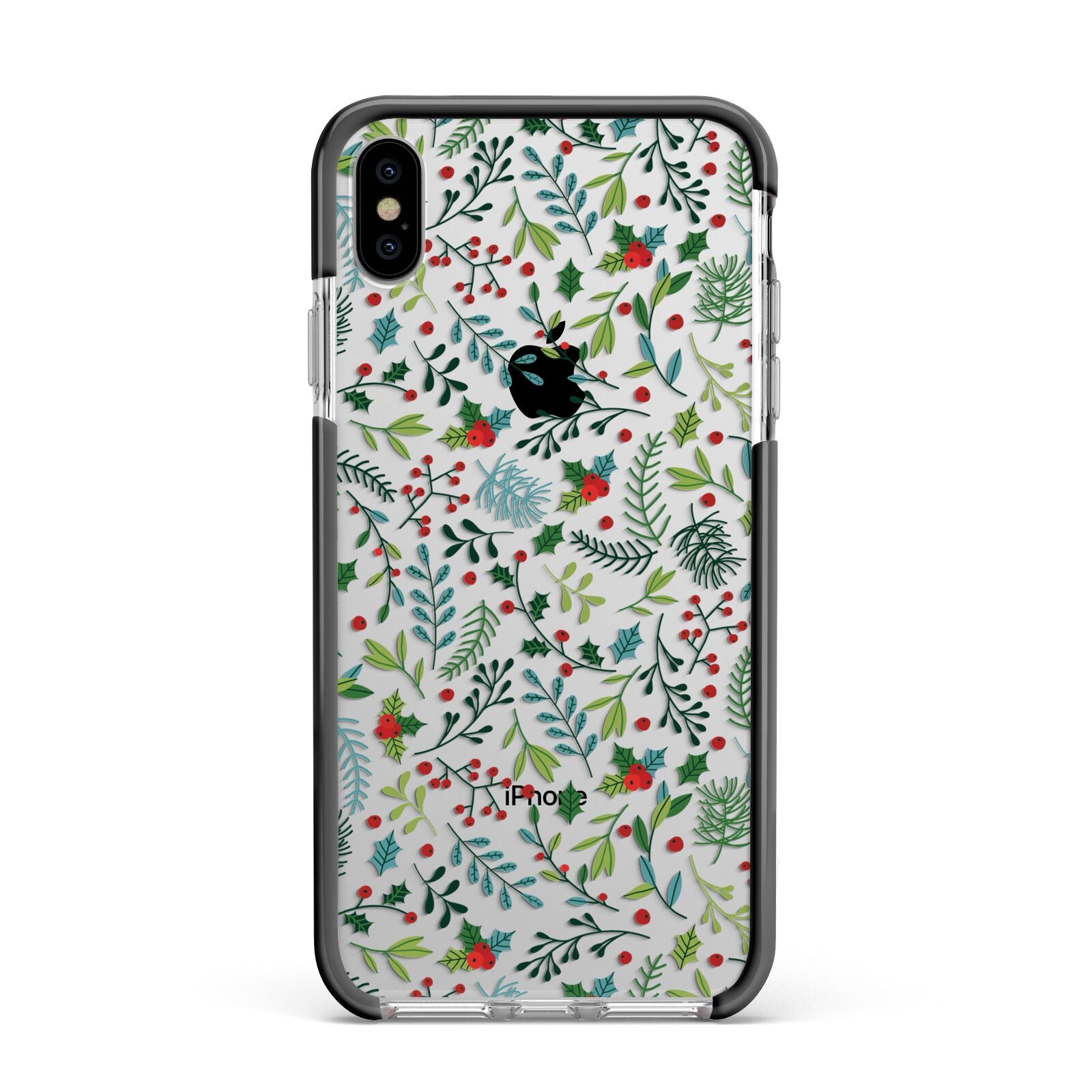 Winter Floral Apple iPhone Xs Max Impact Case Black Edge on Silver Phone