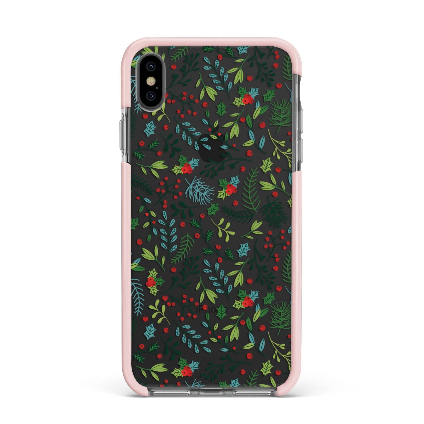 Winter Floral Apple iPhone Xs Max Impact Case Pink Edge on Black Phone