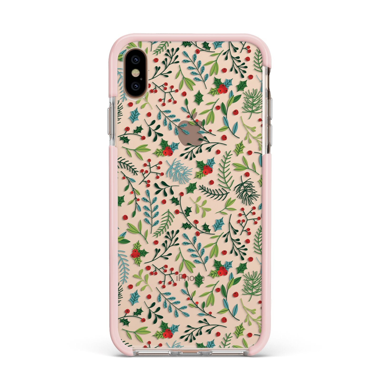 Winter Floral Apple iPhone Xs Max Impact Case Pink Edge on Gold Phone