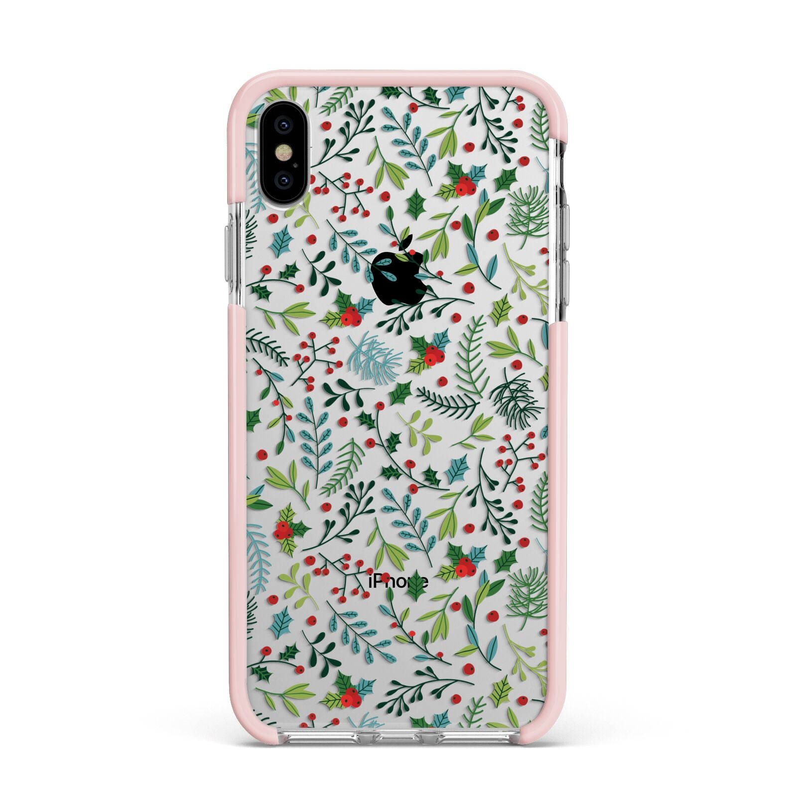 Winter Floral Apple iPhone Xs Max Impact Case Pink Edge on Silver Phone