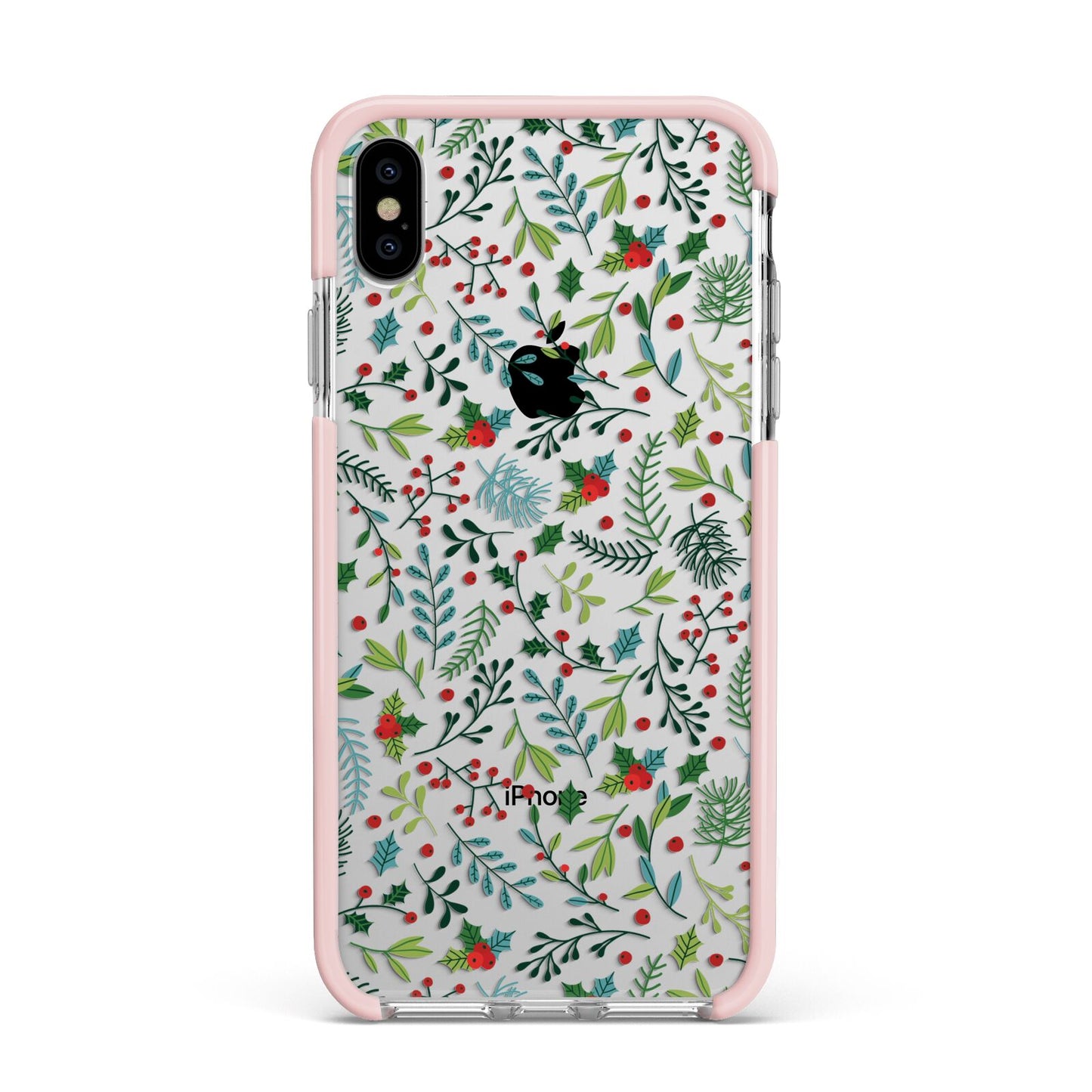 Winter Floral Apple iPhone Xs Max Impact Case Pink Edge on Silver Phone