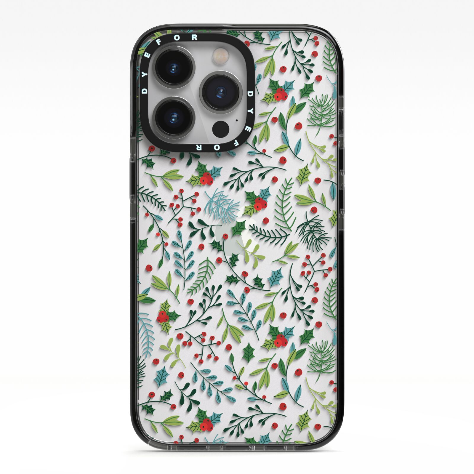 Winter Floral iPhone 13 Pro Black Impact Case on Silver phone