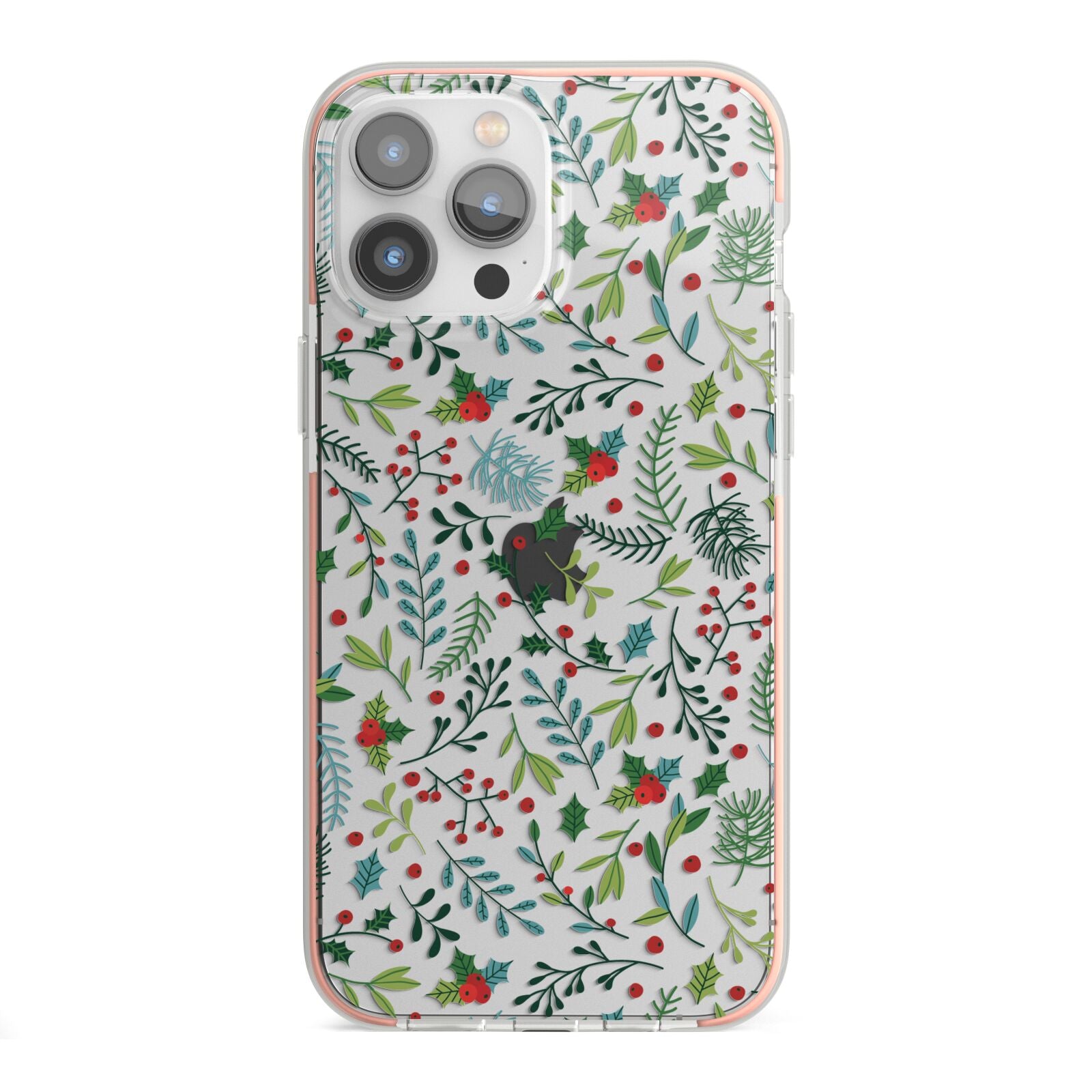 Winter Floral iPhone 13 Pro Max TPU Impact Case with Pink Edges