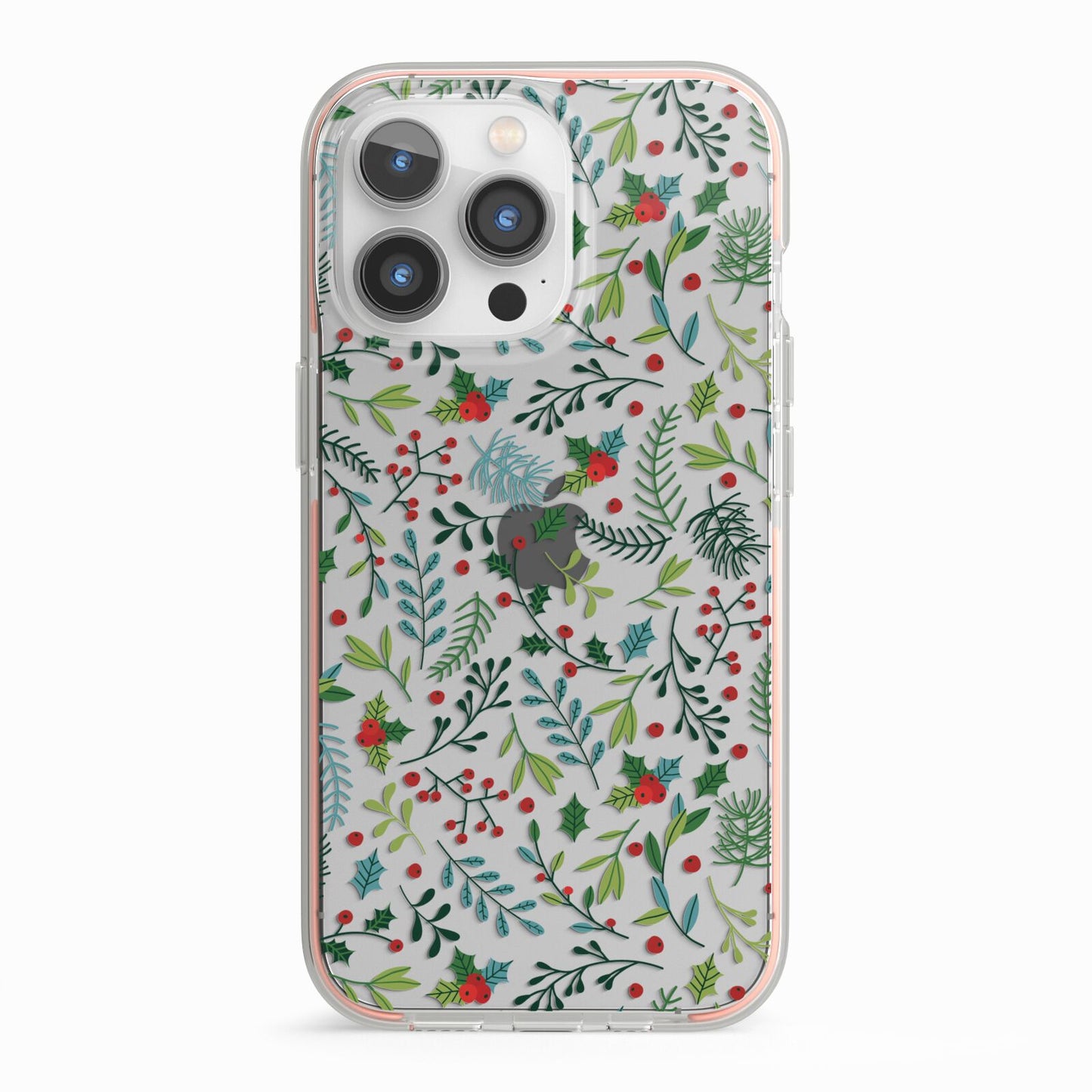Winter Floral iPhone 13 Pro TPU Impact Case with Pink Edges