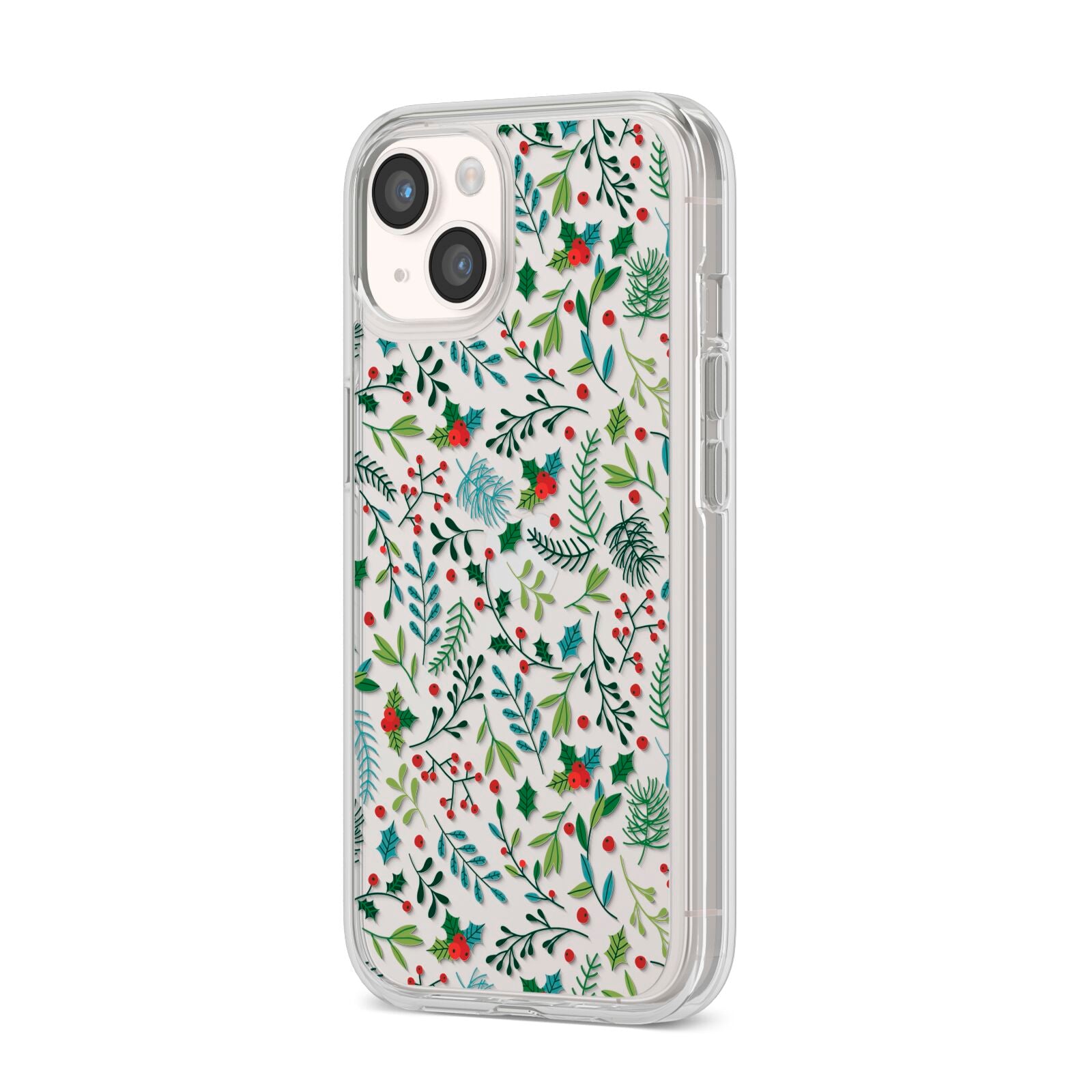Winter Floral iPhone 14 Clear Tough Case Starlight Angled Image