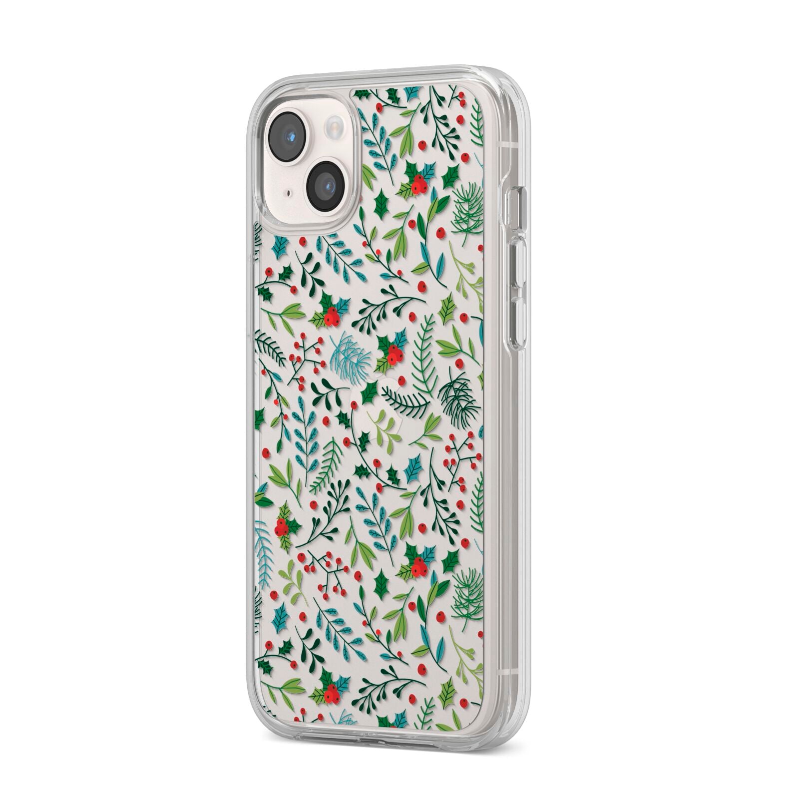 Winter Floral iPhone 14 Plus Clear Tough Case Starlight Angled Image