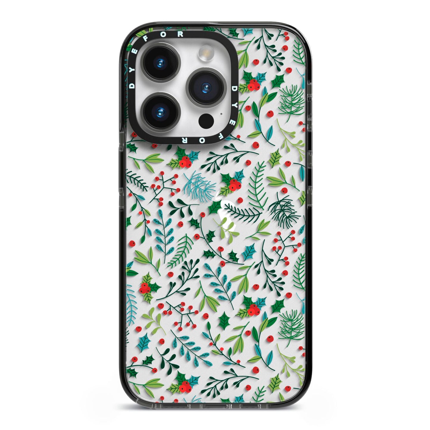 Winter Floral iPhone 14 Pro Black Impact Case on Silver phone