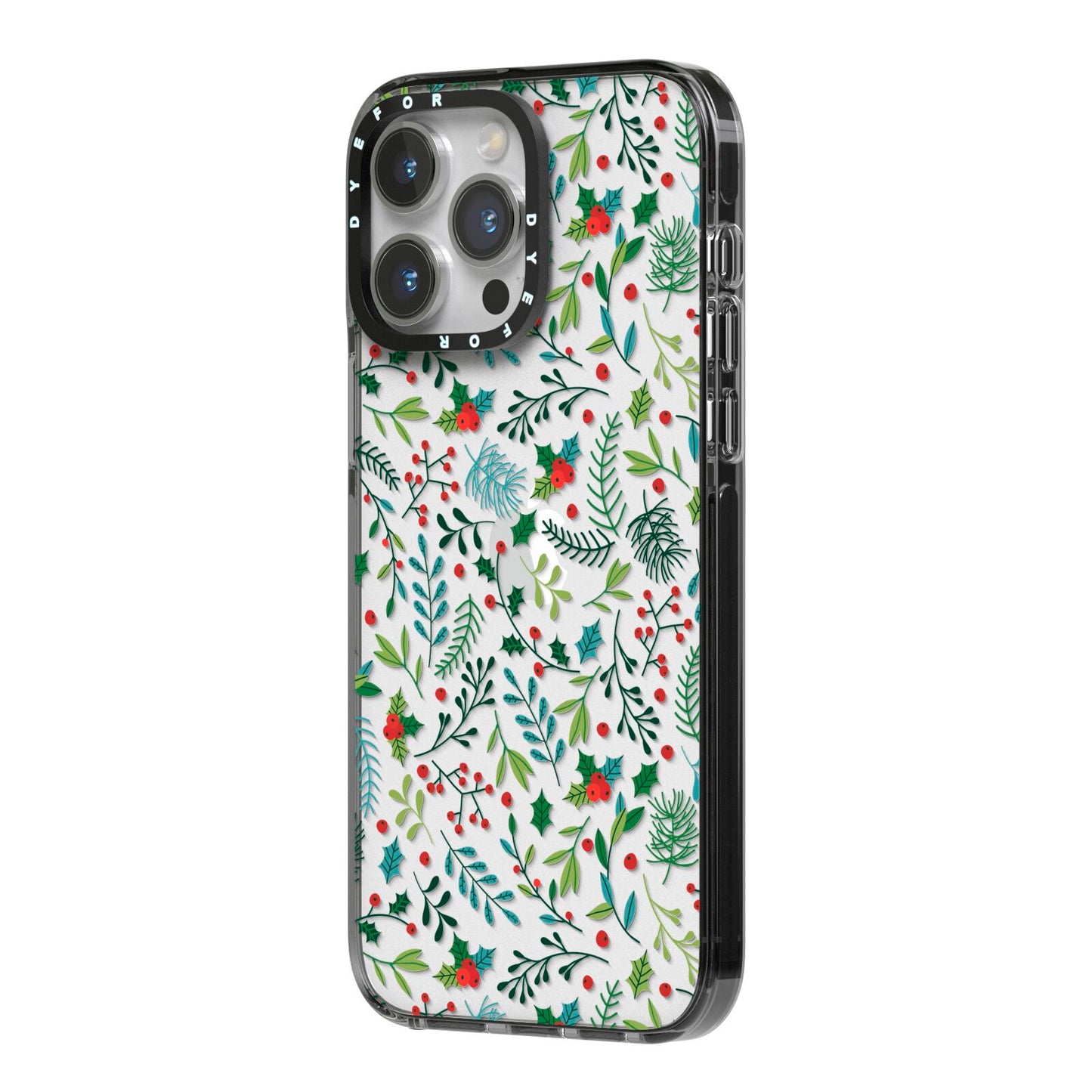 Winter Floral iPhone 14 Pro Max Black Impact Case Side Angle on Silver phone
