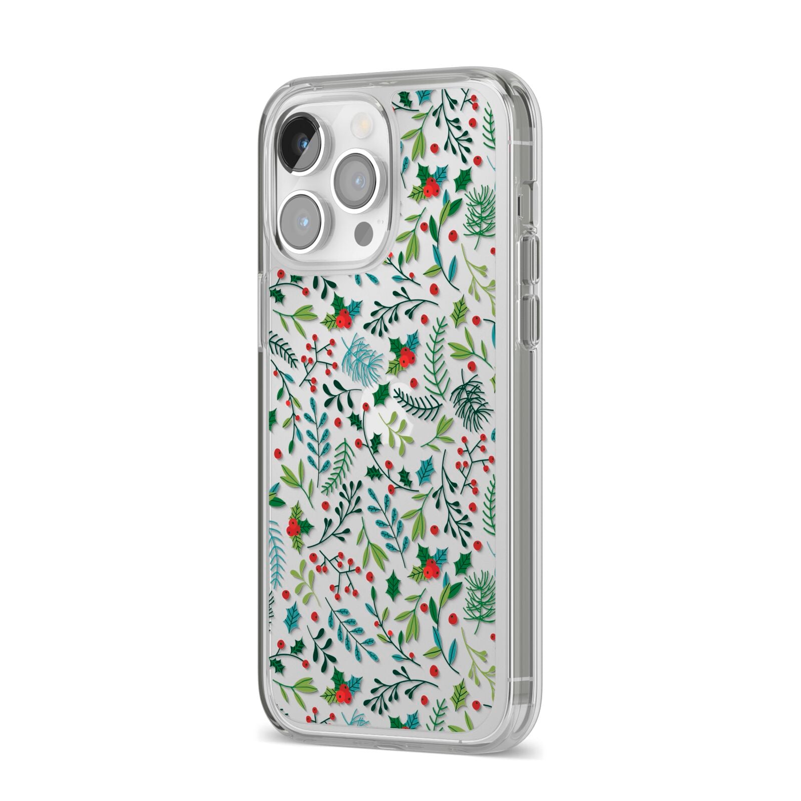 Winter Floral iPhone 14 Pro Max Clear Tough Case Silver Angled Image