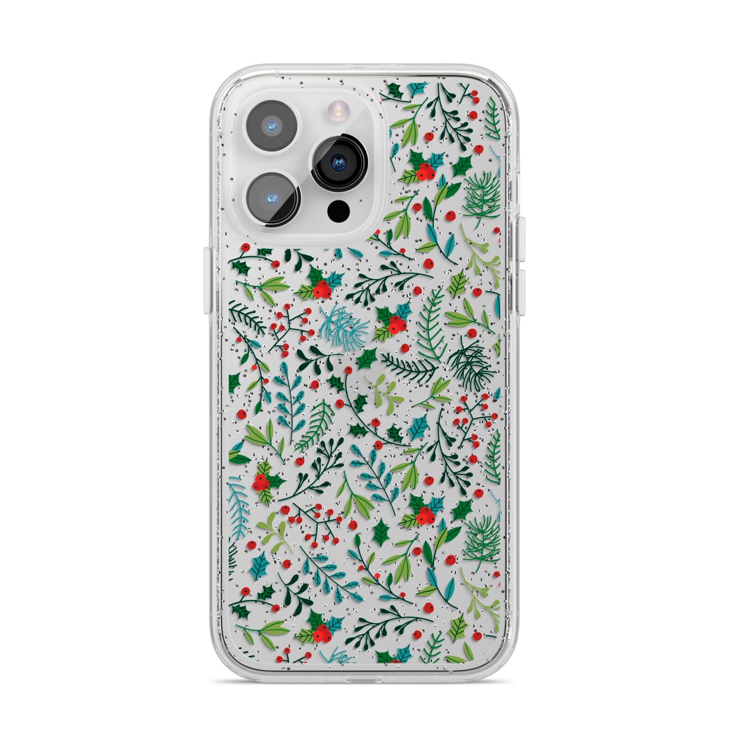 Winter Floral iPhone 14 Pro Max Glitter Tough Case Silver