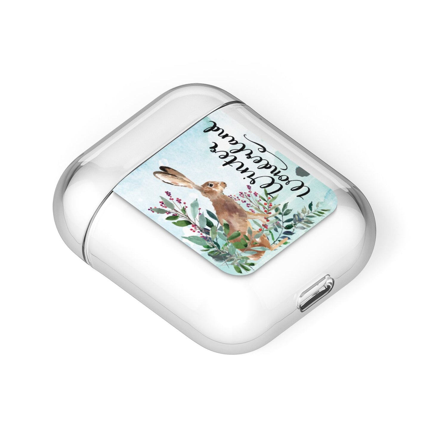 Winter Wonderland Hare AirPods Case Laid Flat