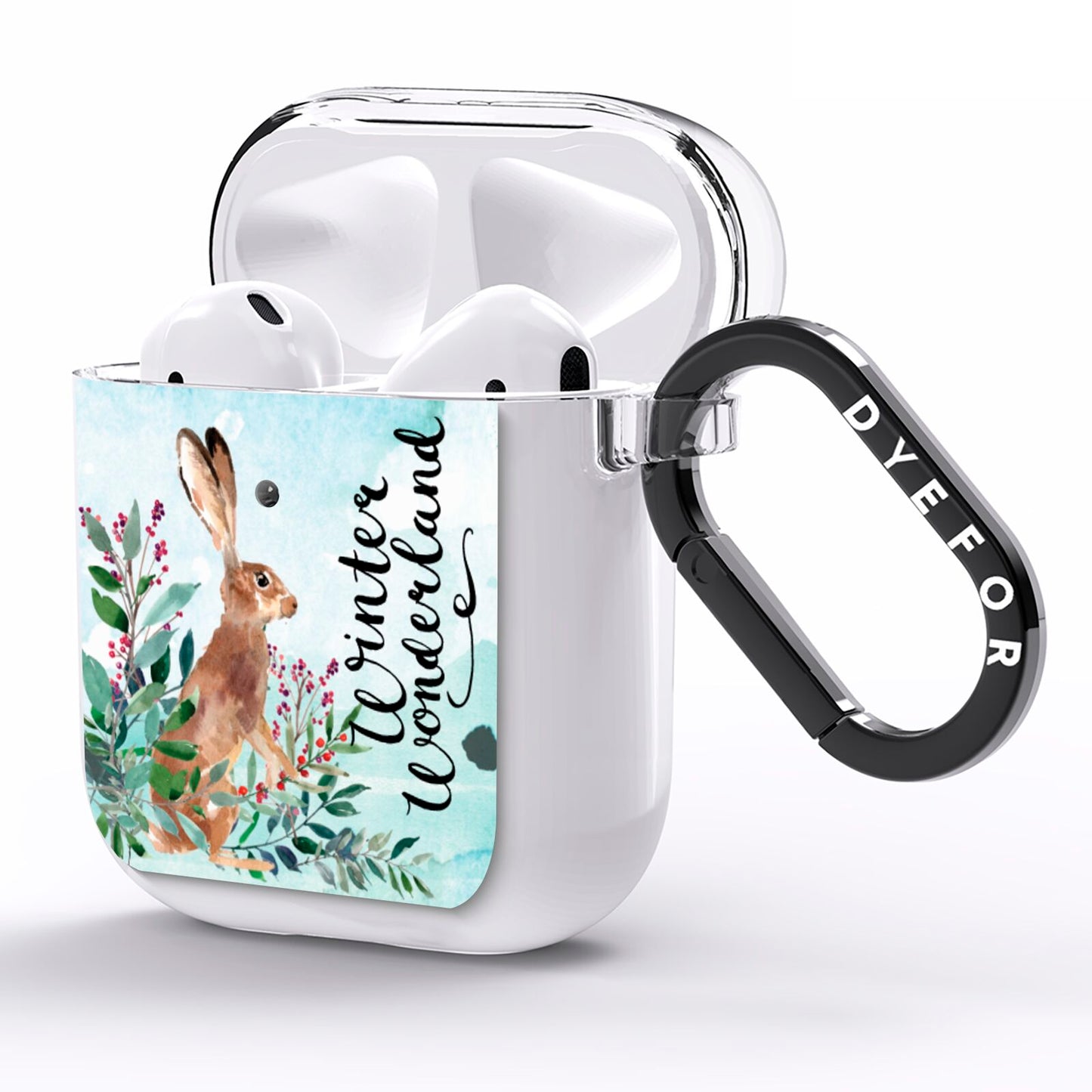 Winter Wonderland Hare AirPods Clear Case Side Image