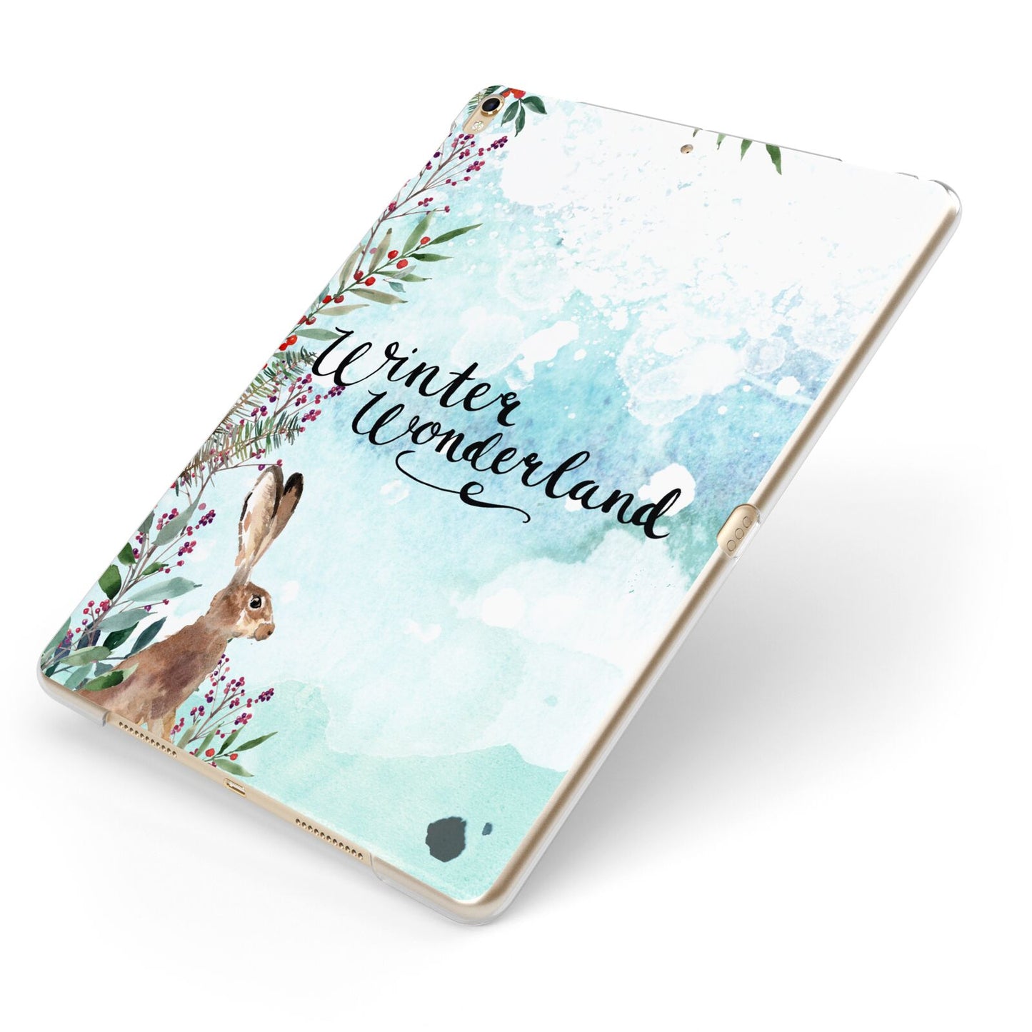 Winter Wonderland Hare Apple iPad Case on Gold iPad Side View