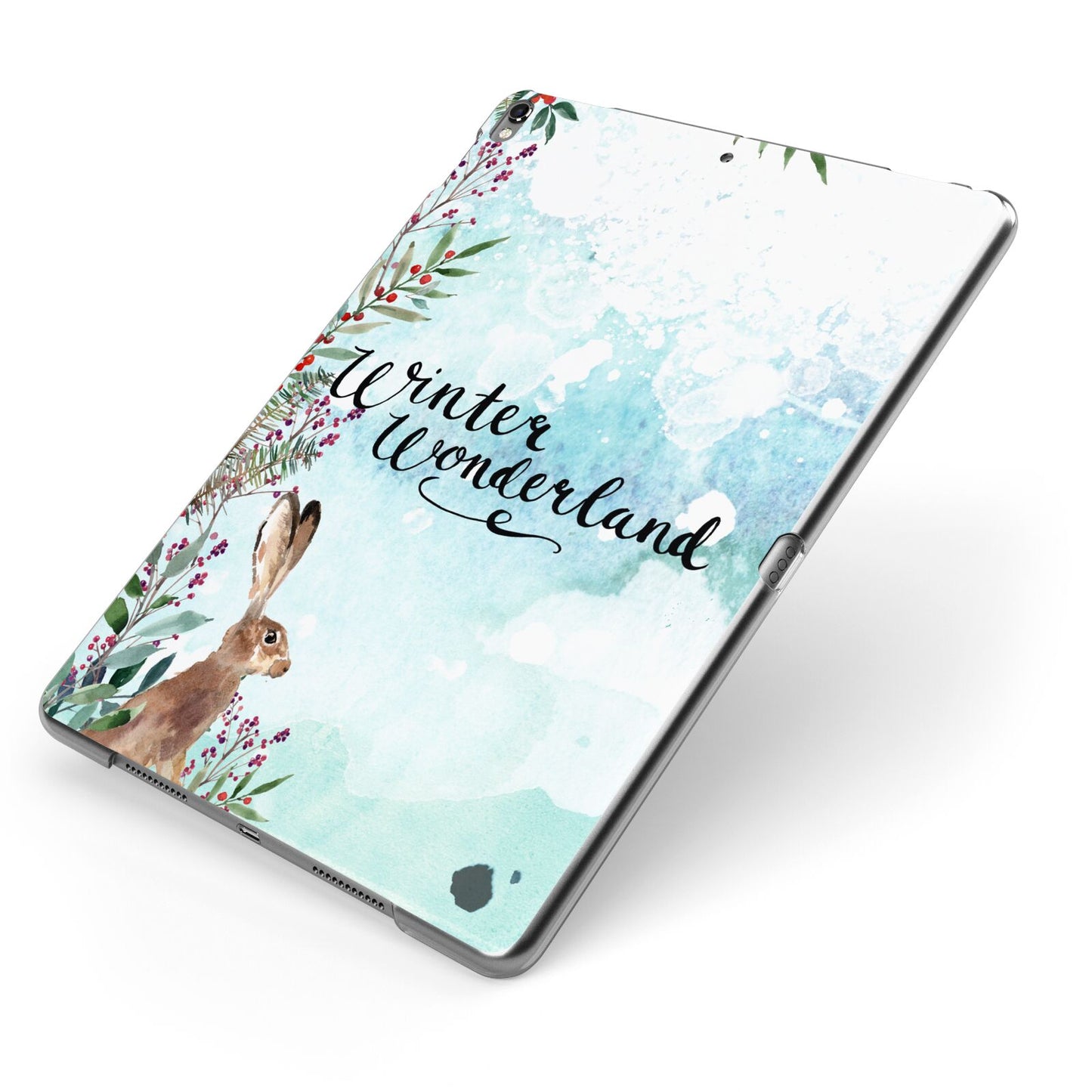 Winter Wonderland Hare Apple iPad Case on Grey iPad Side View