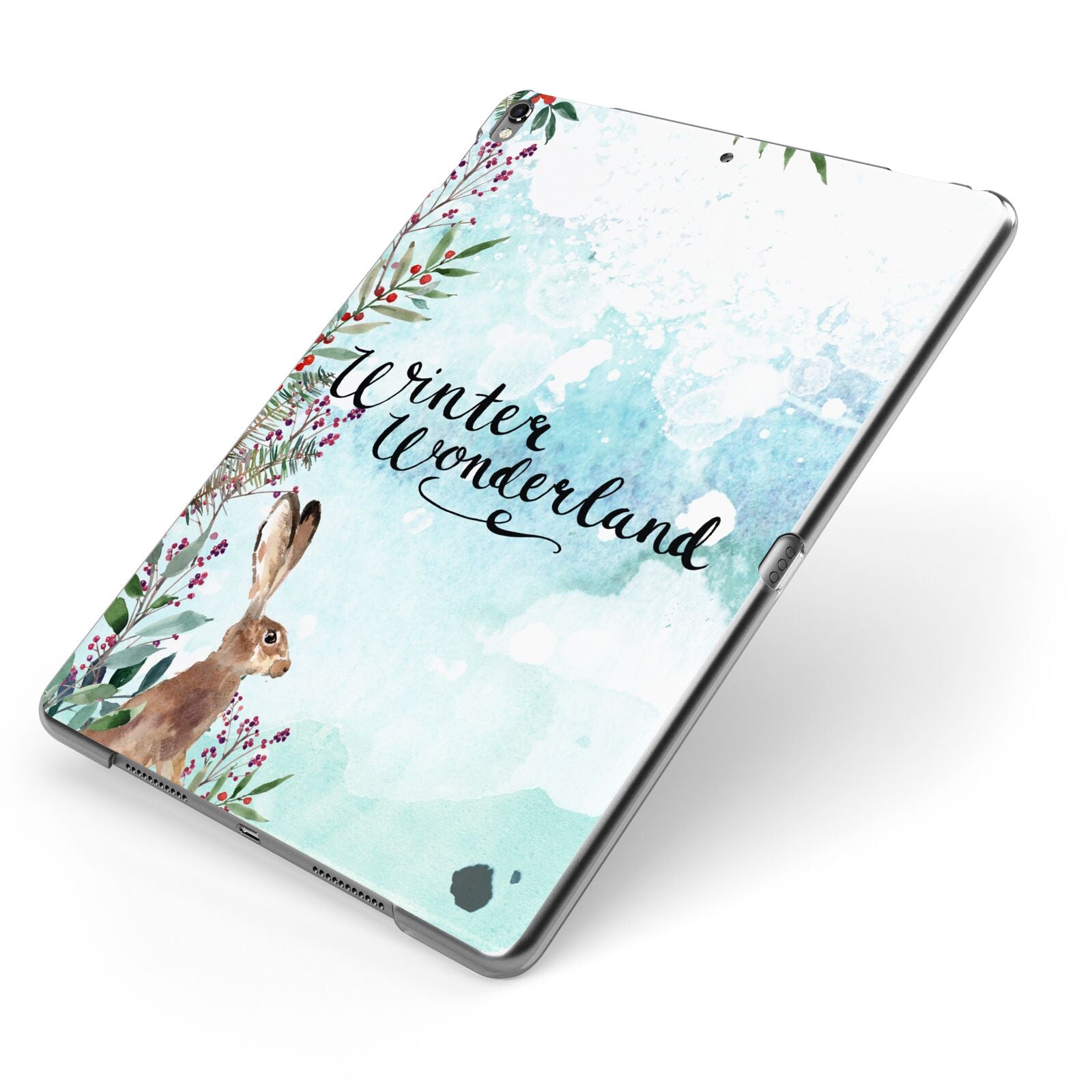 Winter Wonderland Hare Apple iPad Case on Grey iPad Side View