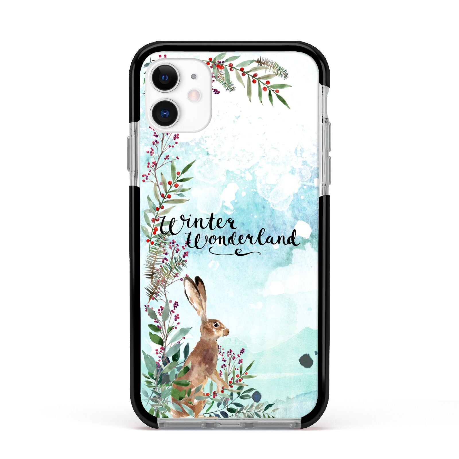 Winter Wonderland Hare Apple iPhone 11 in White with Black Impact Case