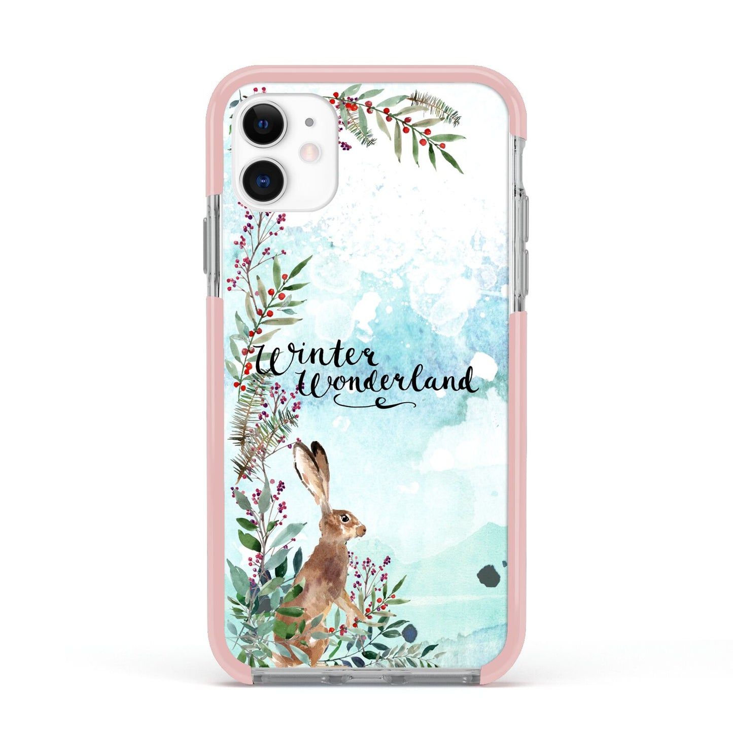 Winter Wonderland Hare Apple iPhone 11 in White with Pink Impact Case