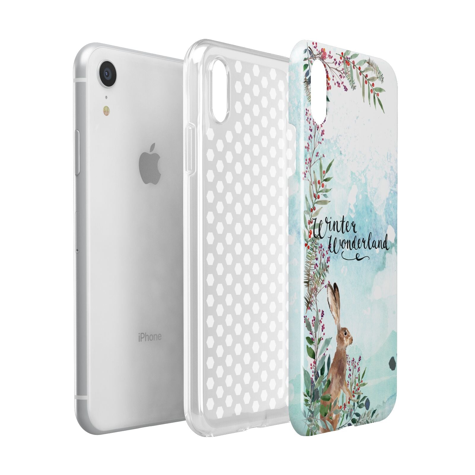 Winter Wonderland Hare Apple iPhone XR White 3D Tough Case Expanded view
