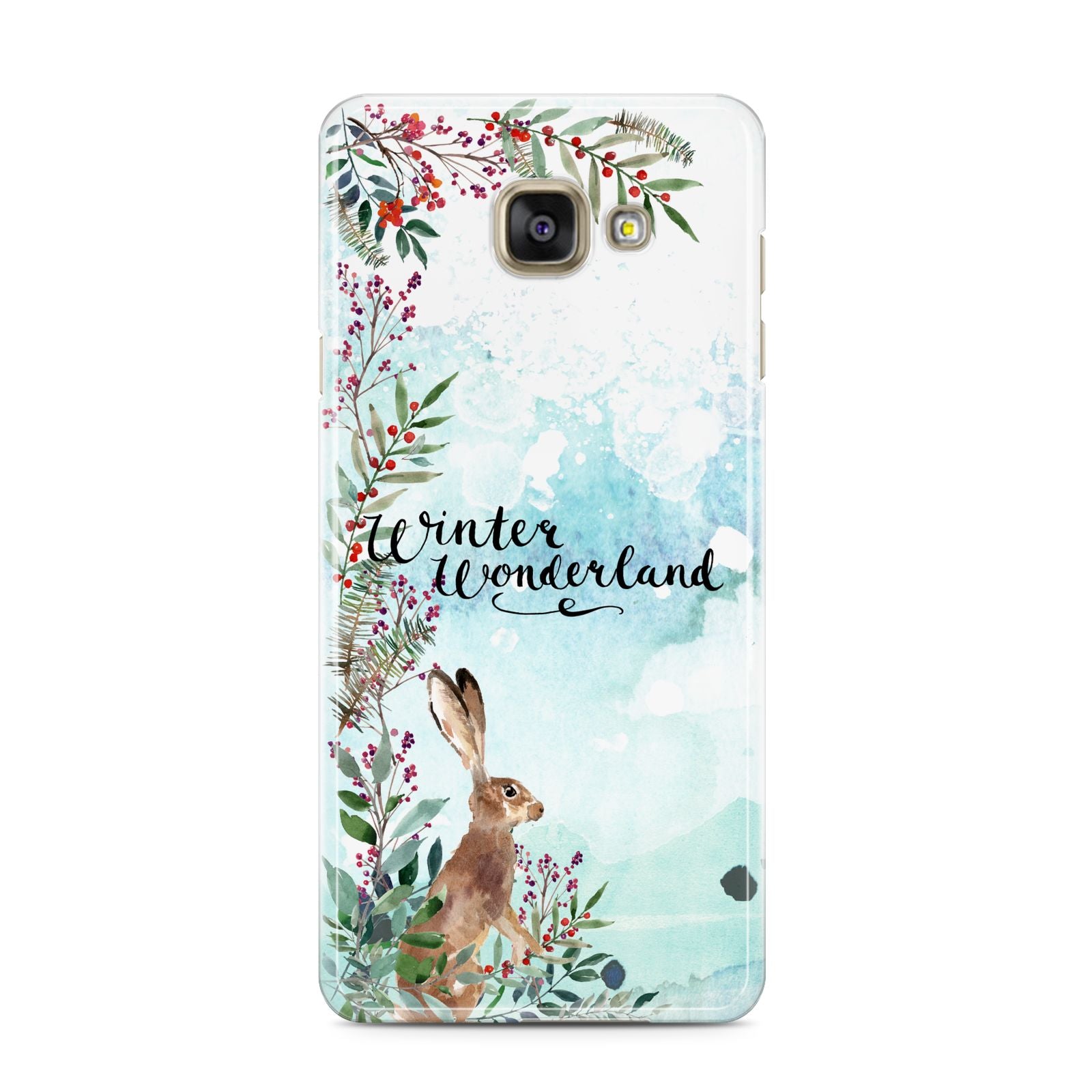 Winter Wonderland Hare Samsung Galaxy A3 2016 Case on gold phone