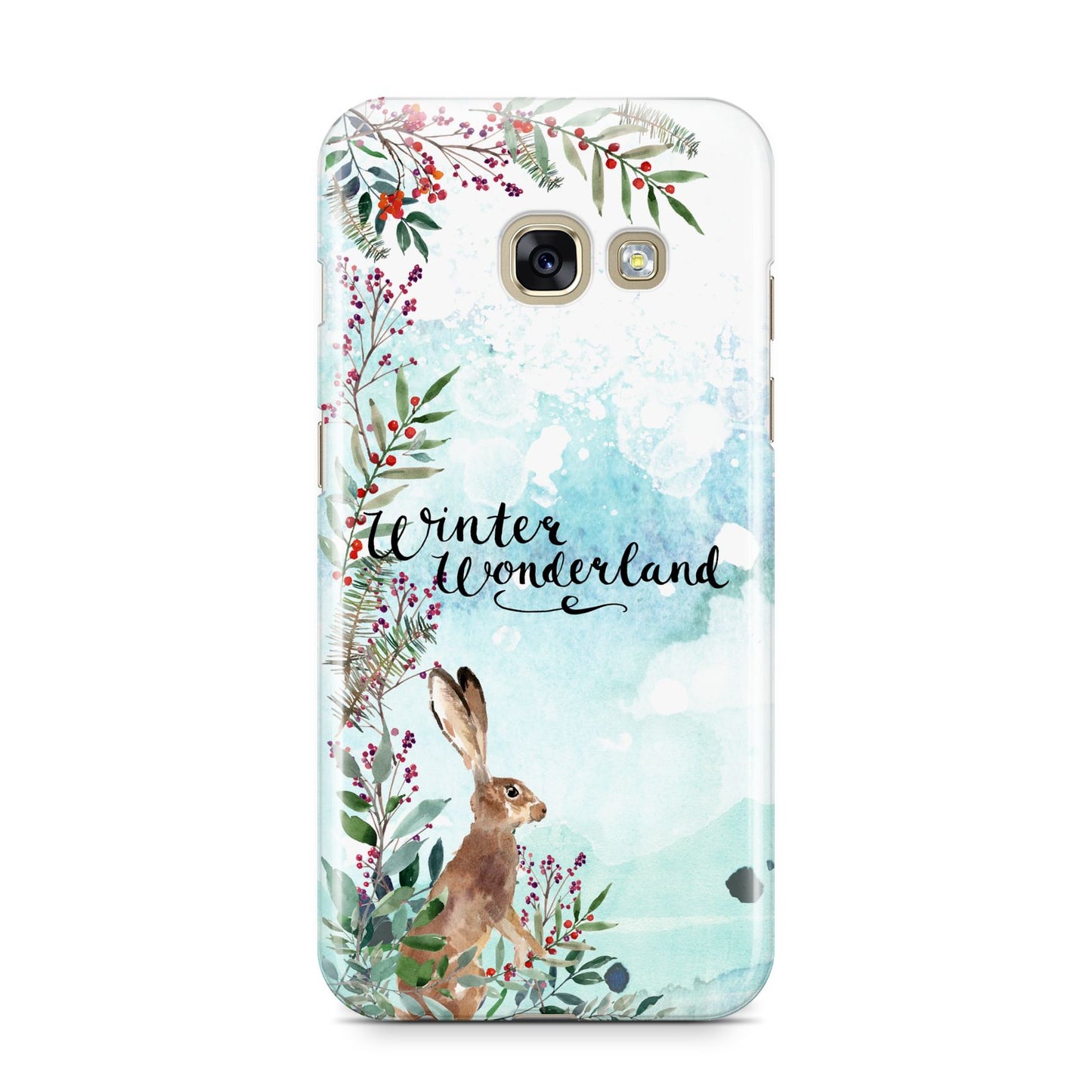 Winter Wonderland Hare Samsung Galaxy A3 2017 Case on gold phone