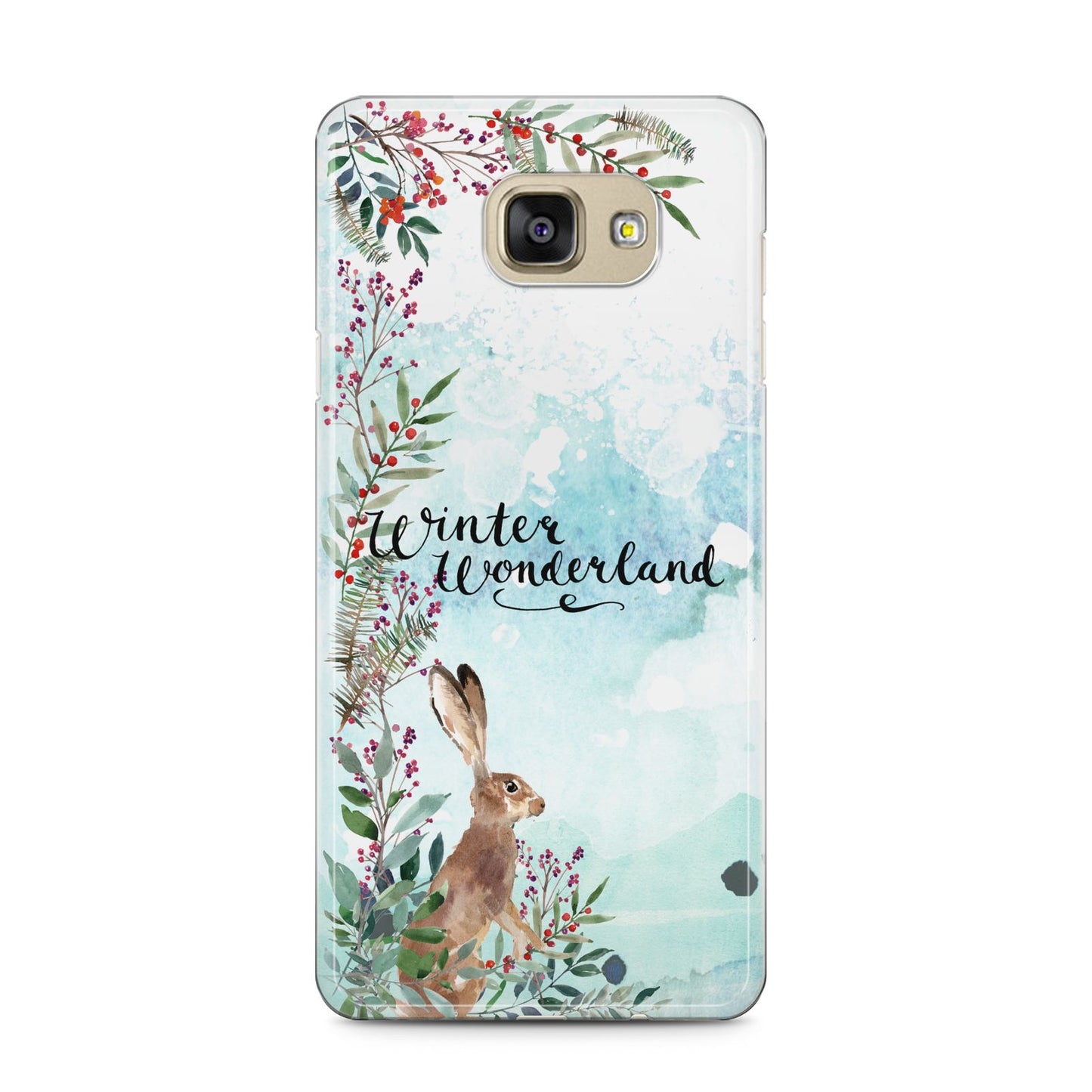 Winter Wonderland Hare Samsung Galaxy A5 2016 Case on gold phone