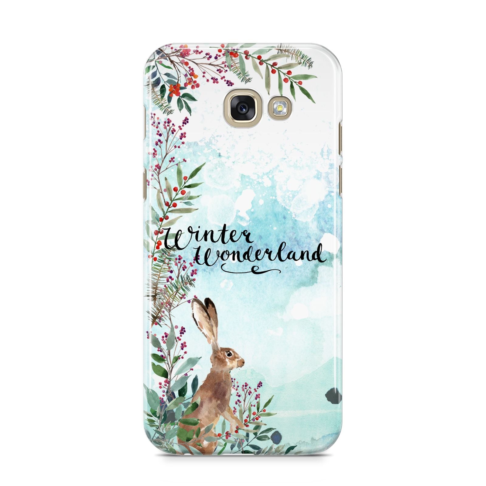 Winter Wonderland Hare Samsung Galaxy A5 2017 Case on gold phone