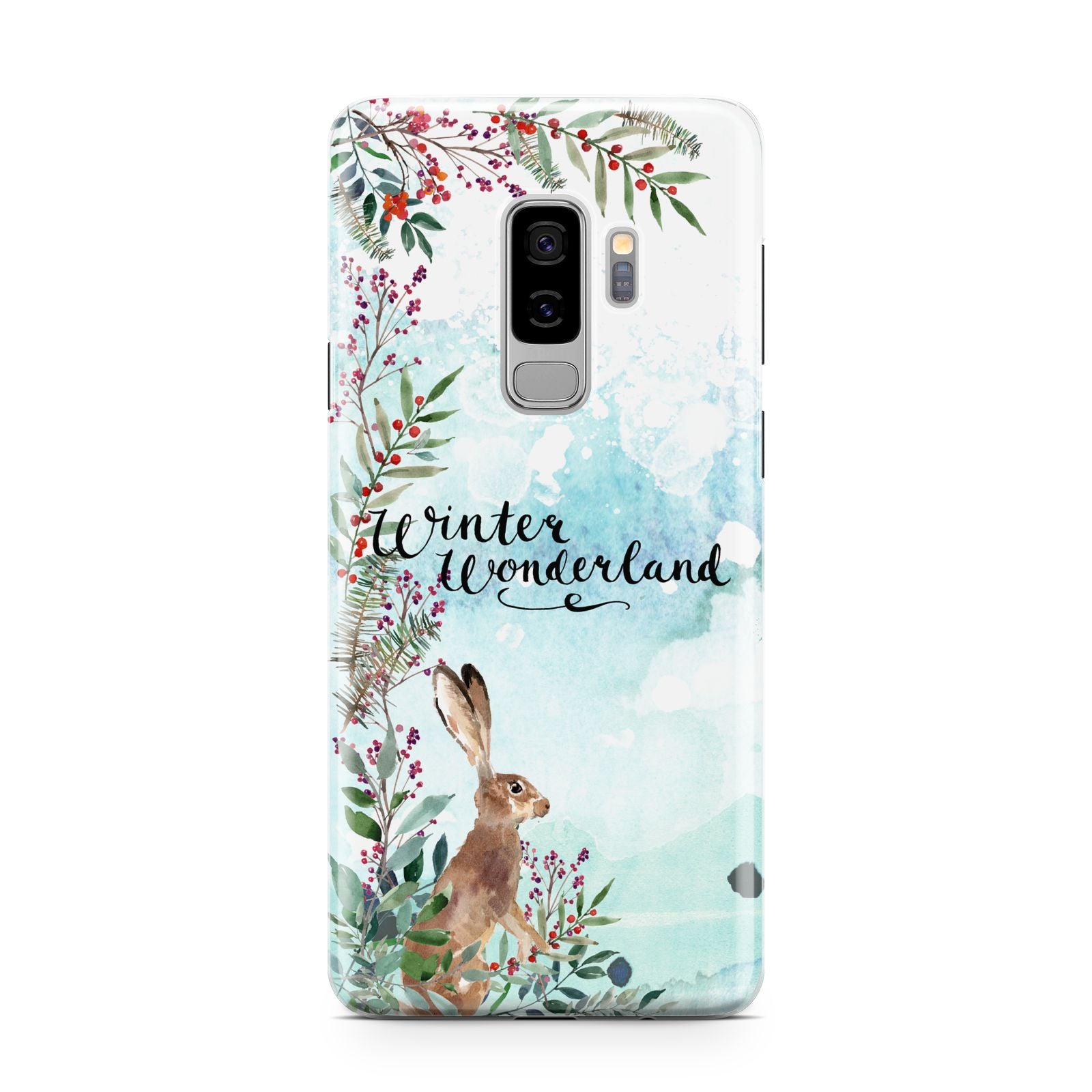 Winter Wonderland Hare Samsung Galaxy S9 Plus Case on Silver phone
