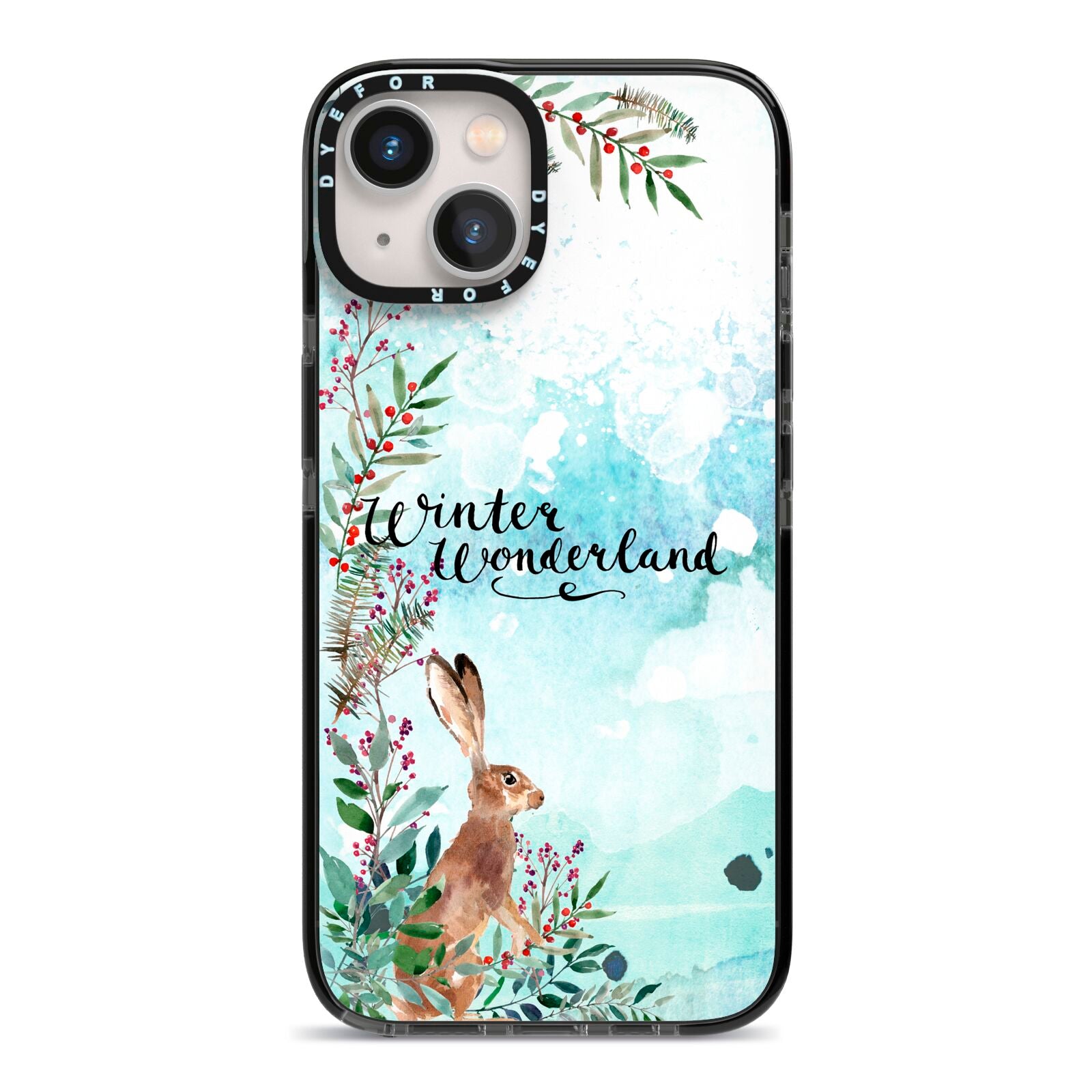 Winter Wonderland Hare iPhone 13 Black Impact Case on Silver phone