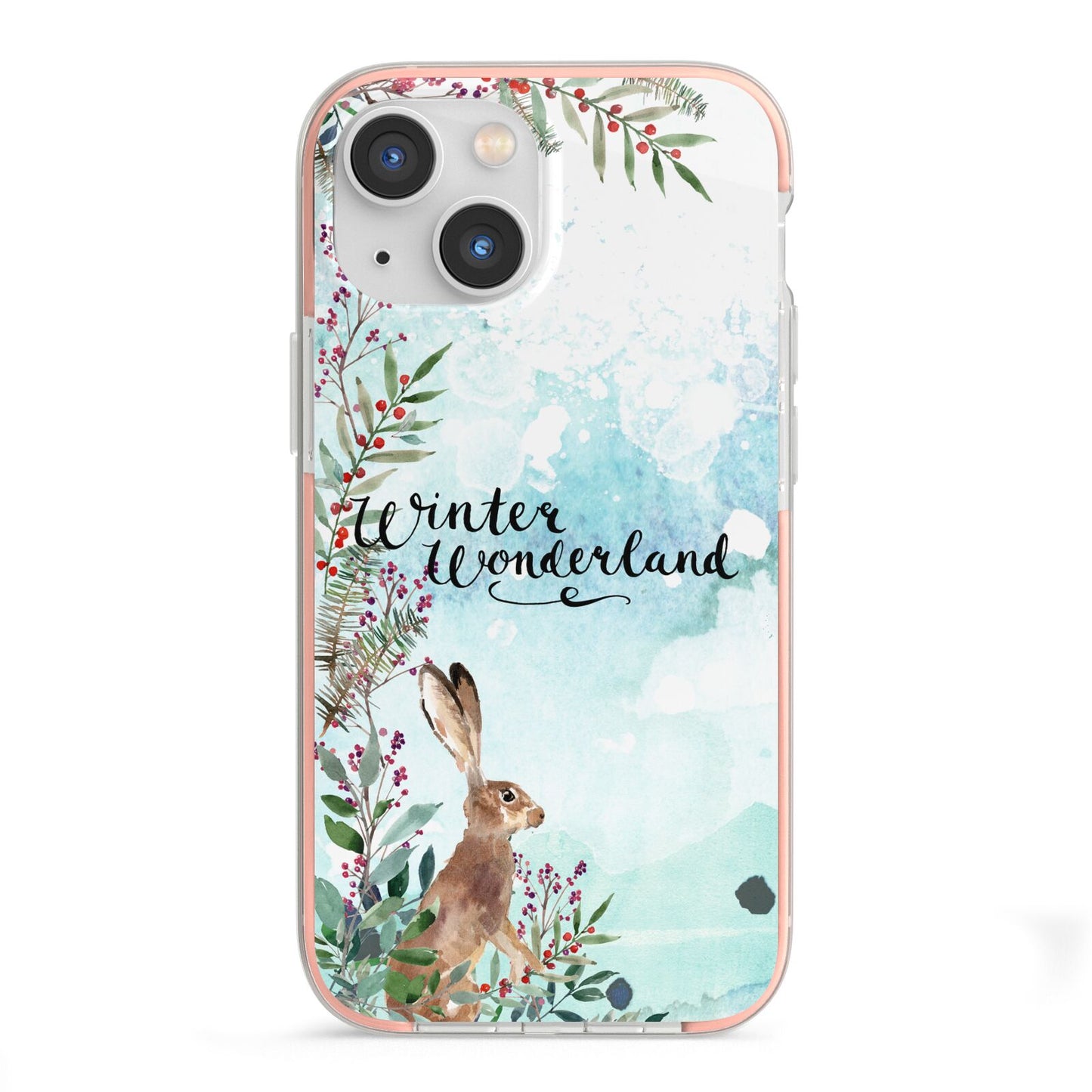 Winter Wonderland Hare iPhone 13 Mini TPU Impact Case with Pink Edges