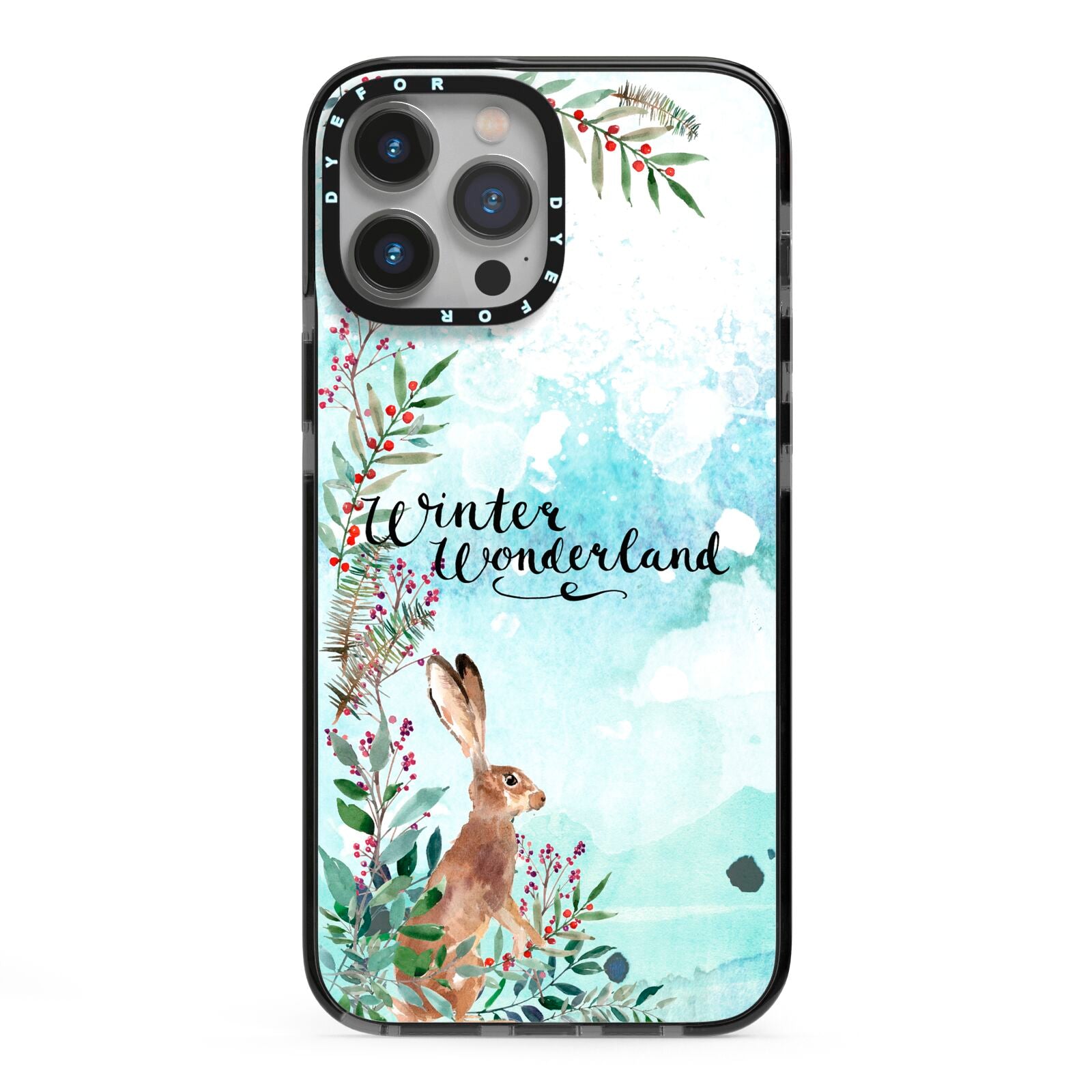 Winter Wonderland Hare iPhone 13 Pro Max Black Impact Case on Silver phone