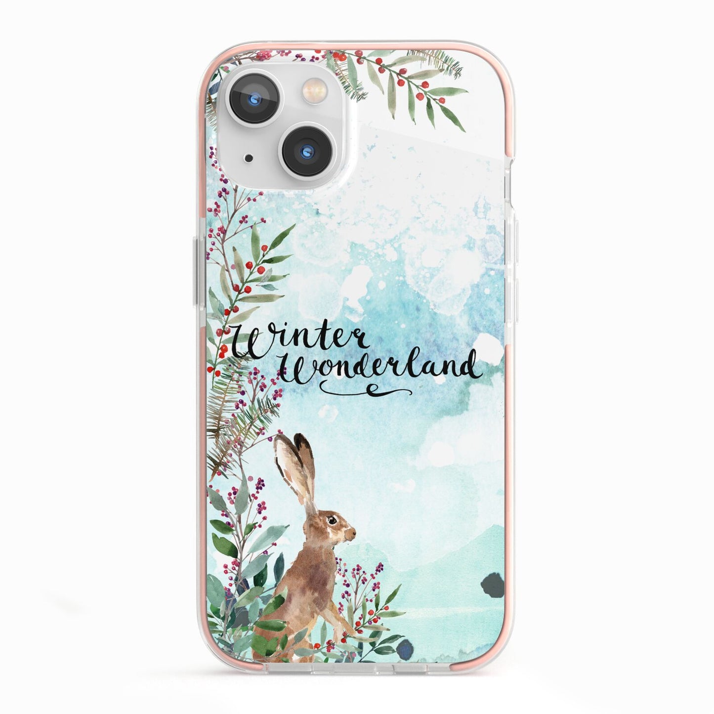 Winter Wonderland Hare iPhone 13 TPU Impact Case with Pink Edges