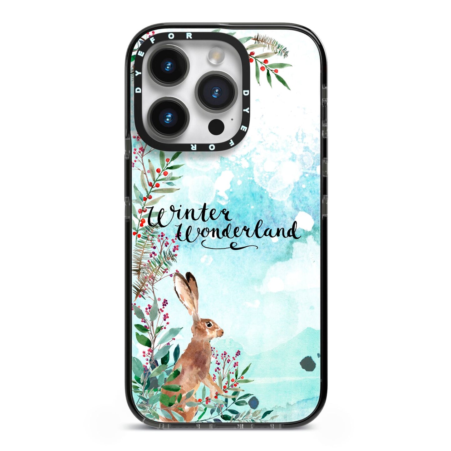 Winter Wonderland Hare iPhone 14 Pro Black Impact Case on Silver phone