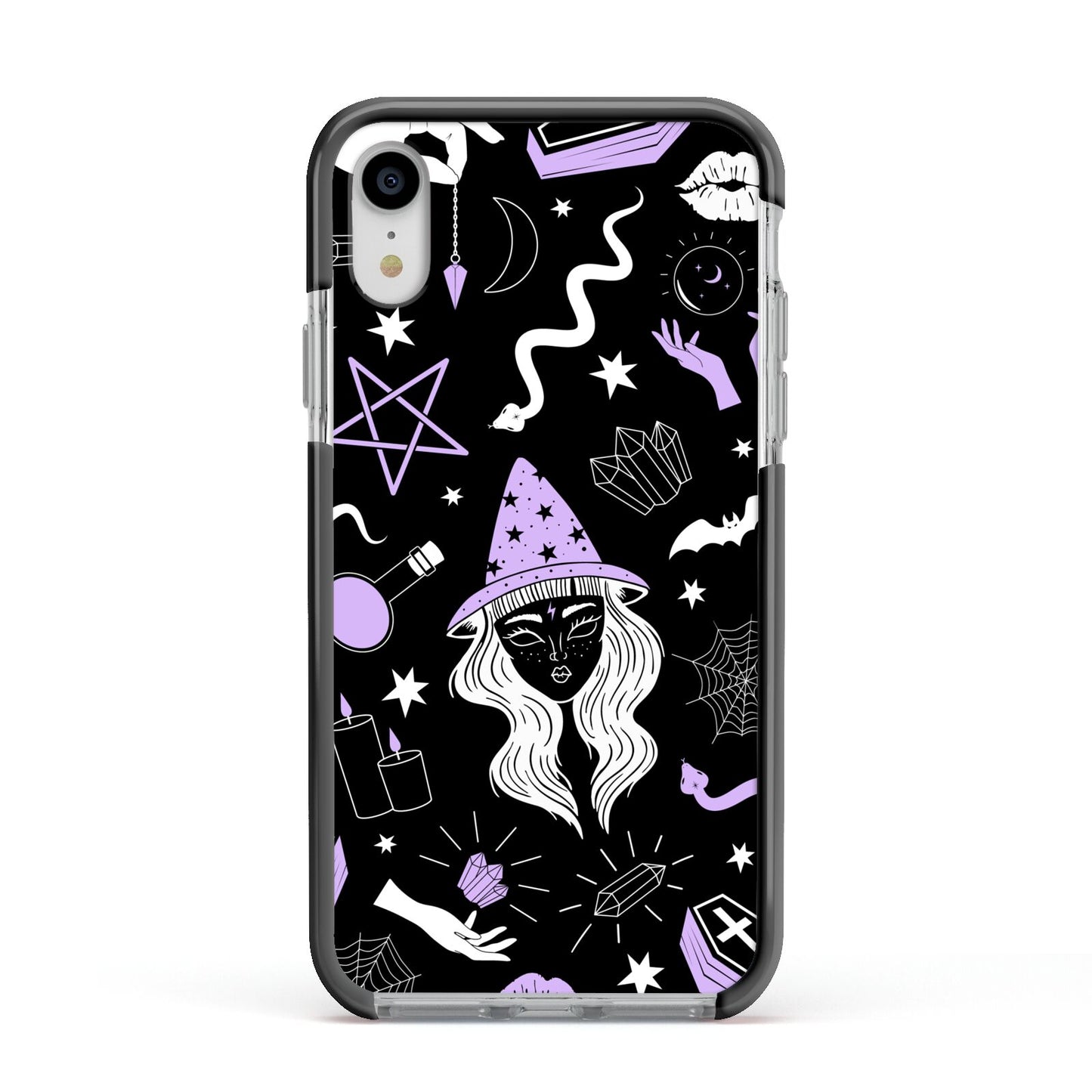 Witch Apple iPhone XR Impact Case Black Edge on Silver Phone