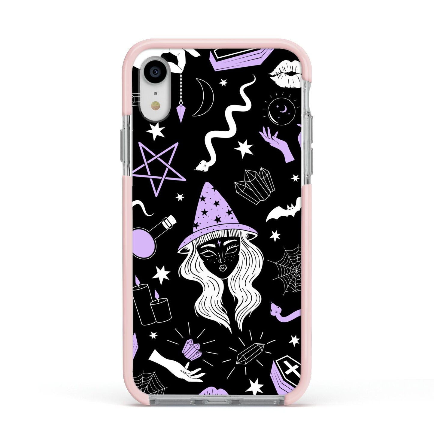 Witch Apple iPhone XR Impact Case Pink Edge on Silver Phone