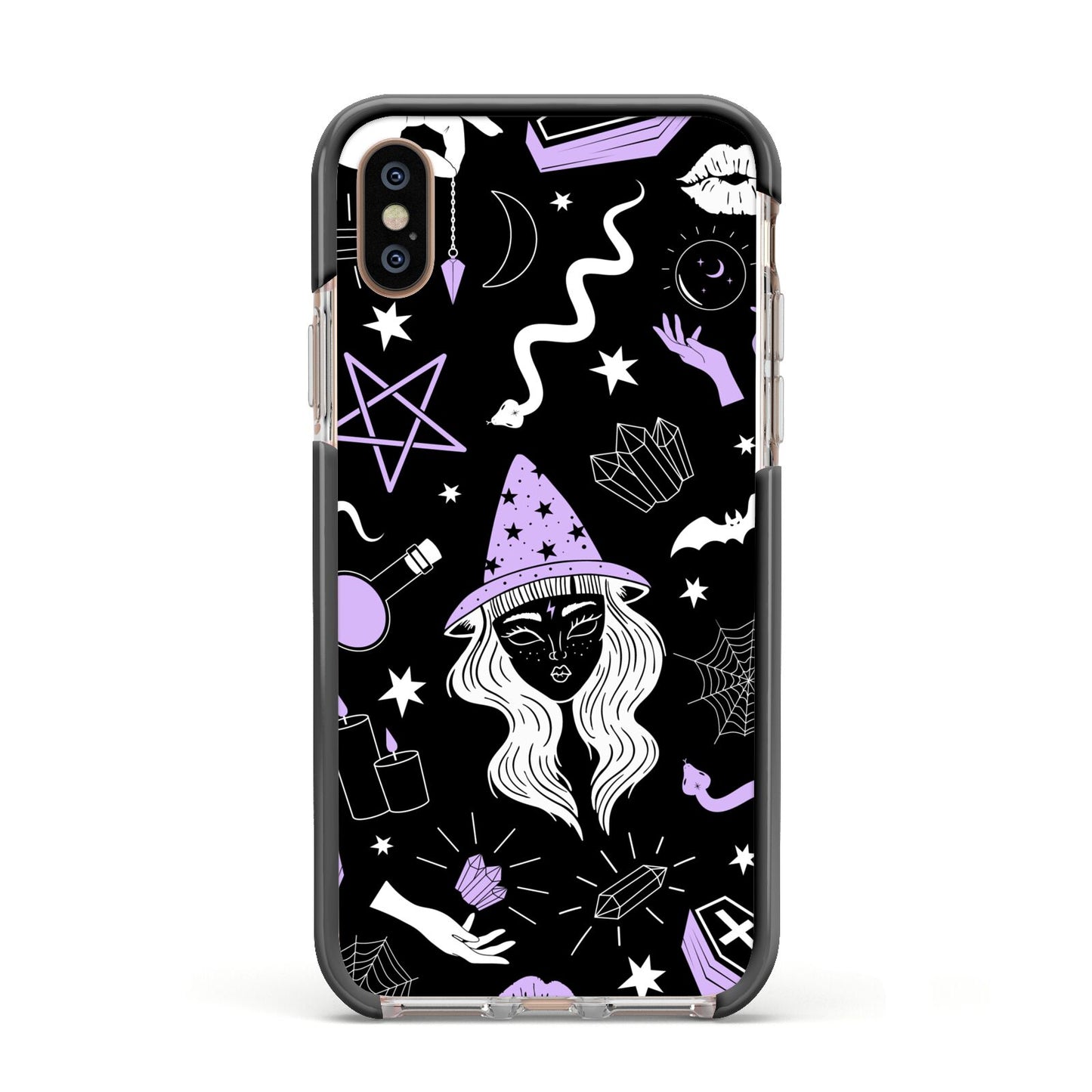 Witch Apple iPhone Xs Impact Case Black Edge on Gold Phone