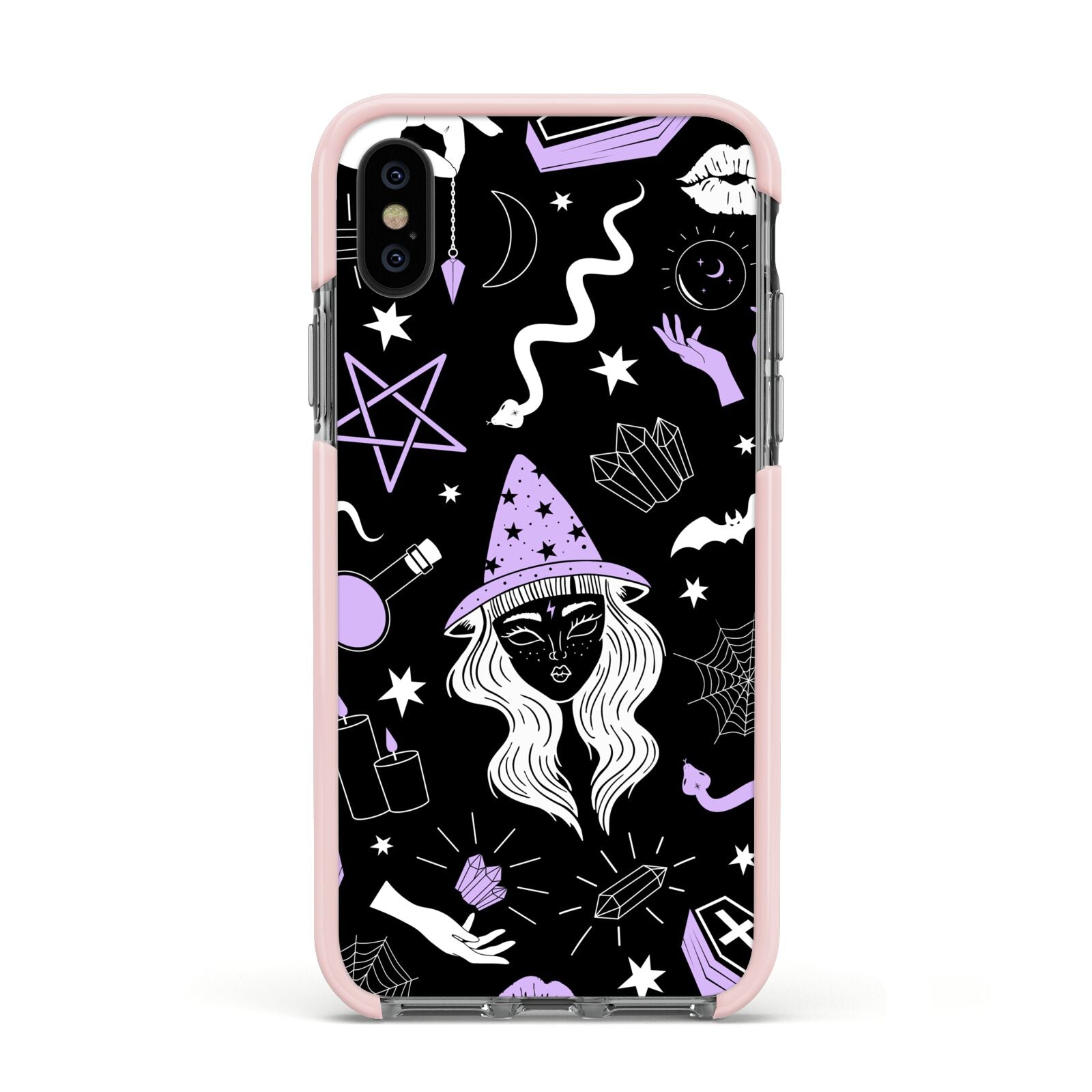 Witch Apple iPhone Xs Impact Case Pink Edge on Black Phone