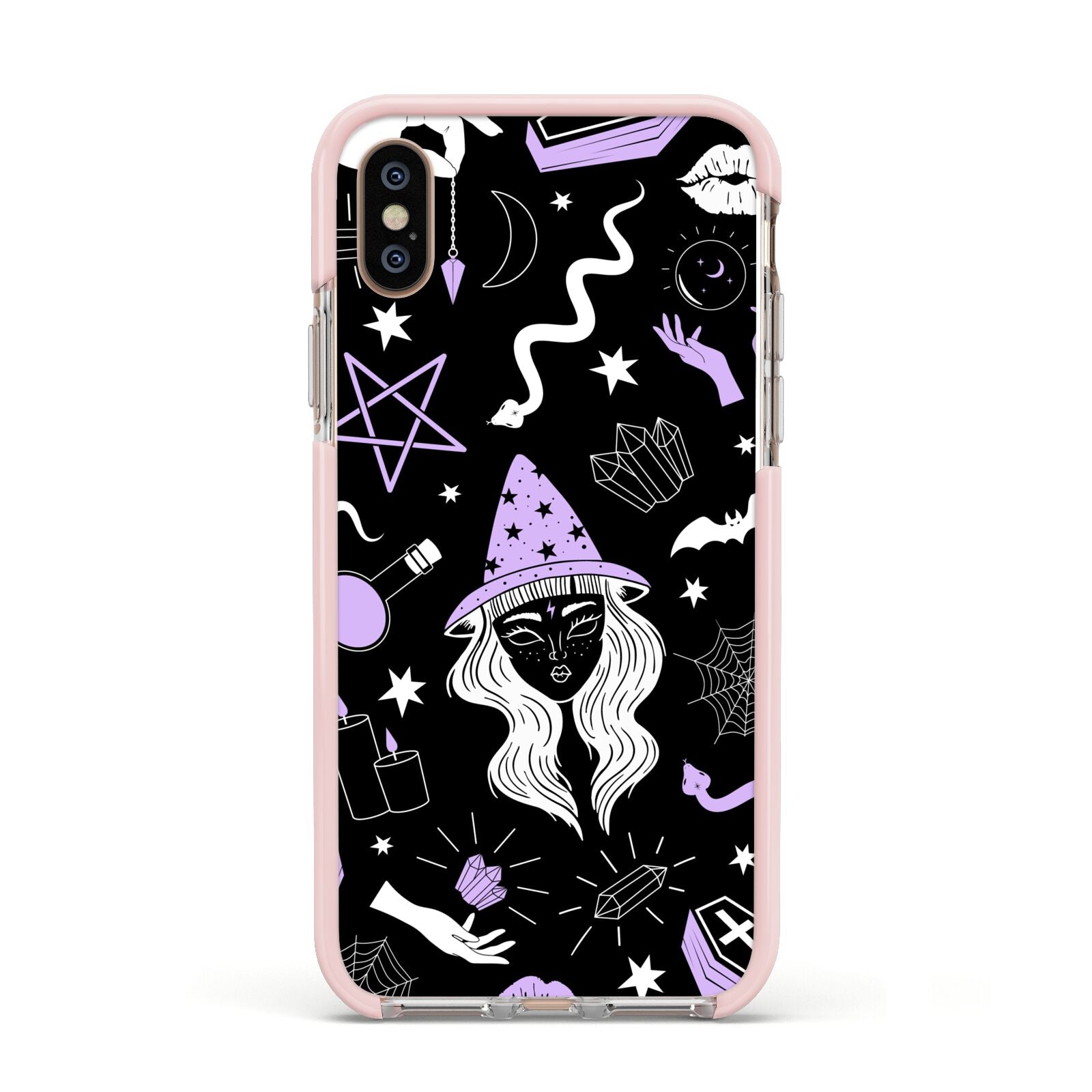 Witch Apple iPhone Xs Impact Case Pink Edge on Gold Phone
