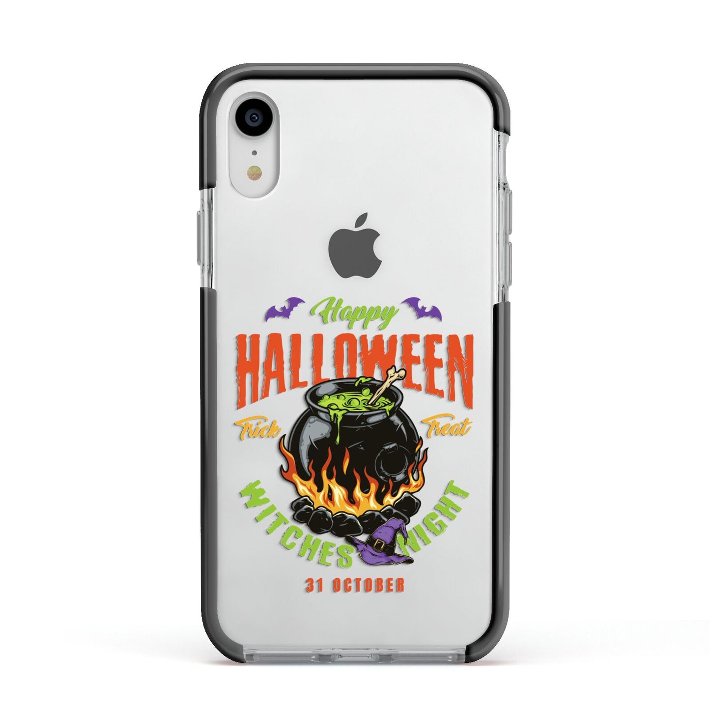 Witch Cauldron Apple iPhone XR Impact Case Black Edge on Silver Phone