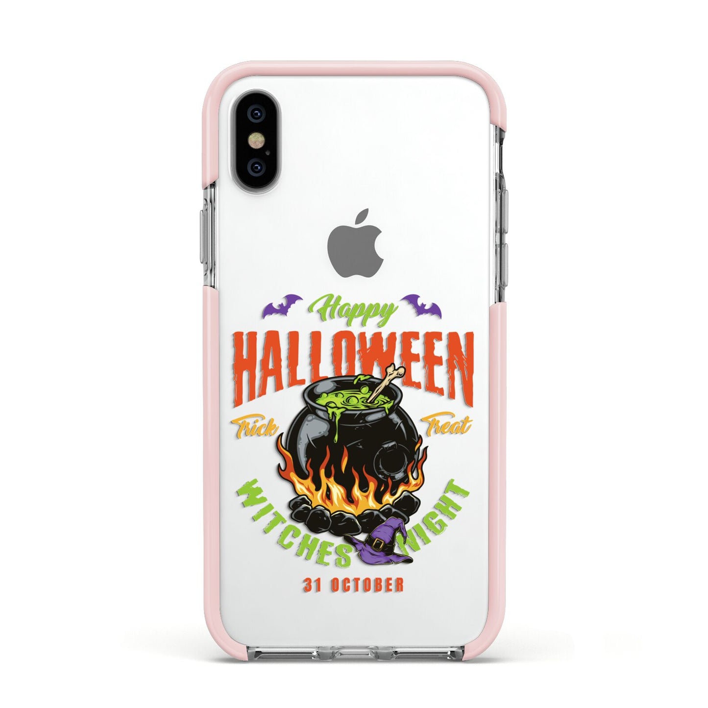 Witch Cauldron Apple iPhone Xs Impact Case Pink Edge on Silver Phone