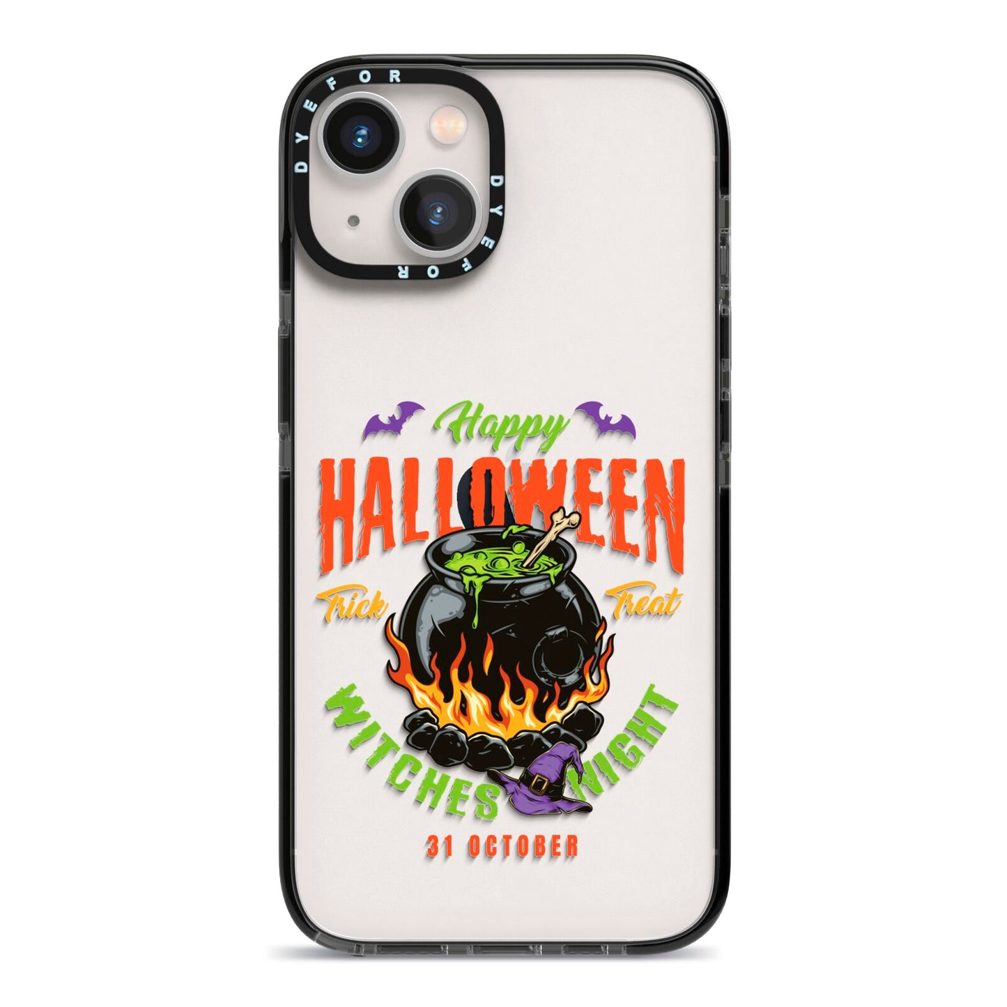 Witch Cauldron iPhone 13 Black Impact Case on Silver phone