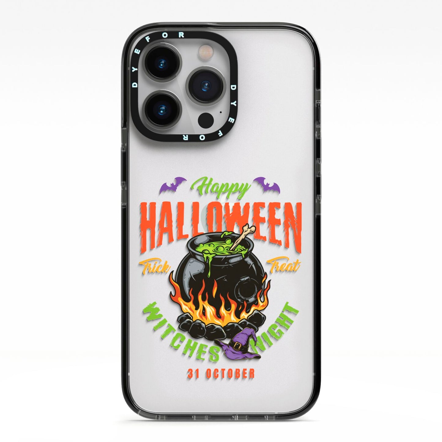 Witch Cauldron iPhone 13 Pro Black Impact Case on Silver phone