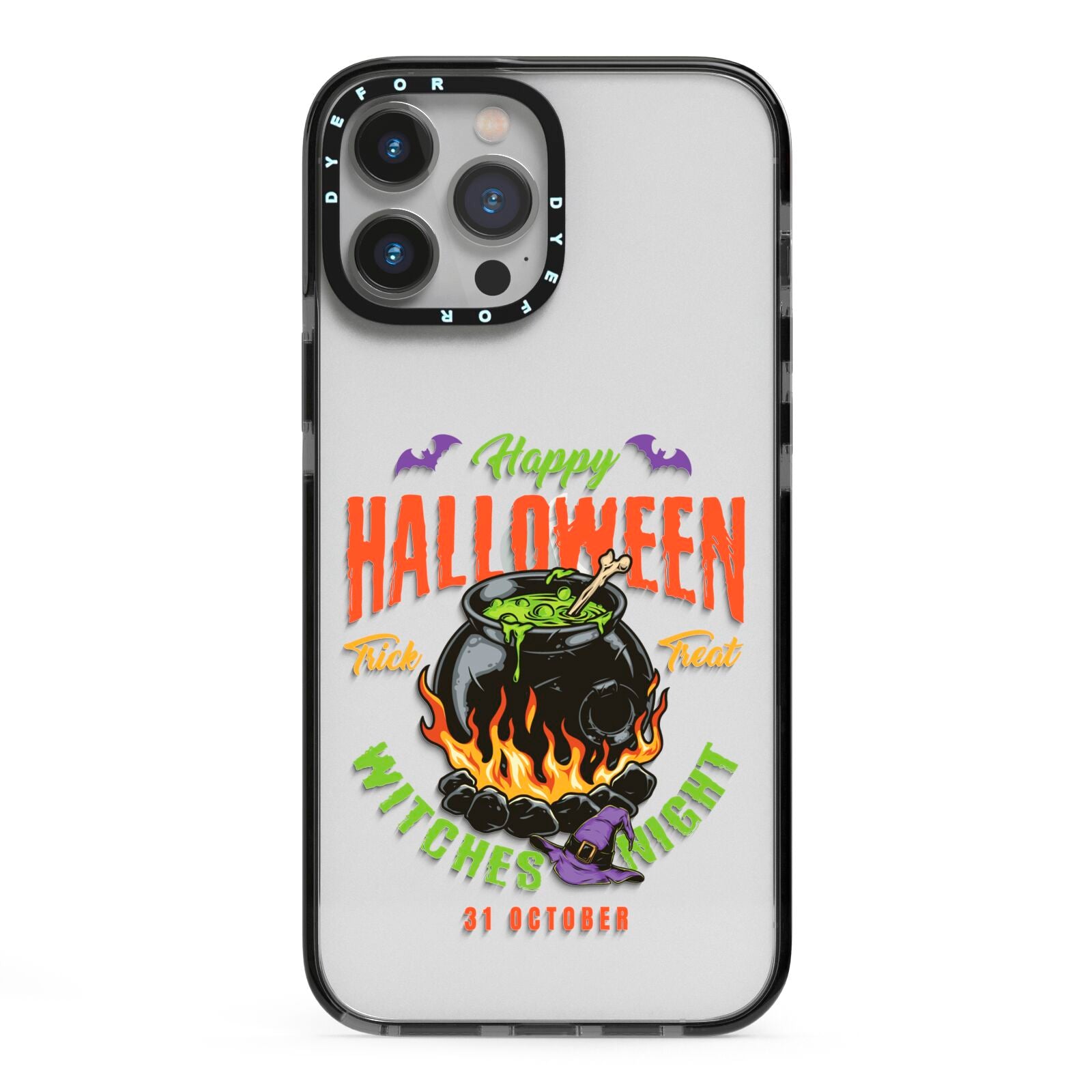 Witch Cauldron iPhone 13 Pro Max Black Impact Case on Silver phone