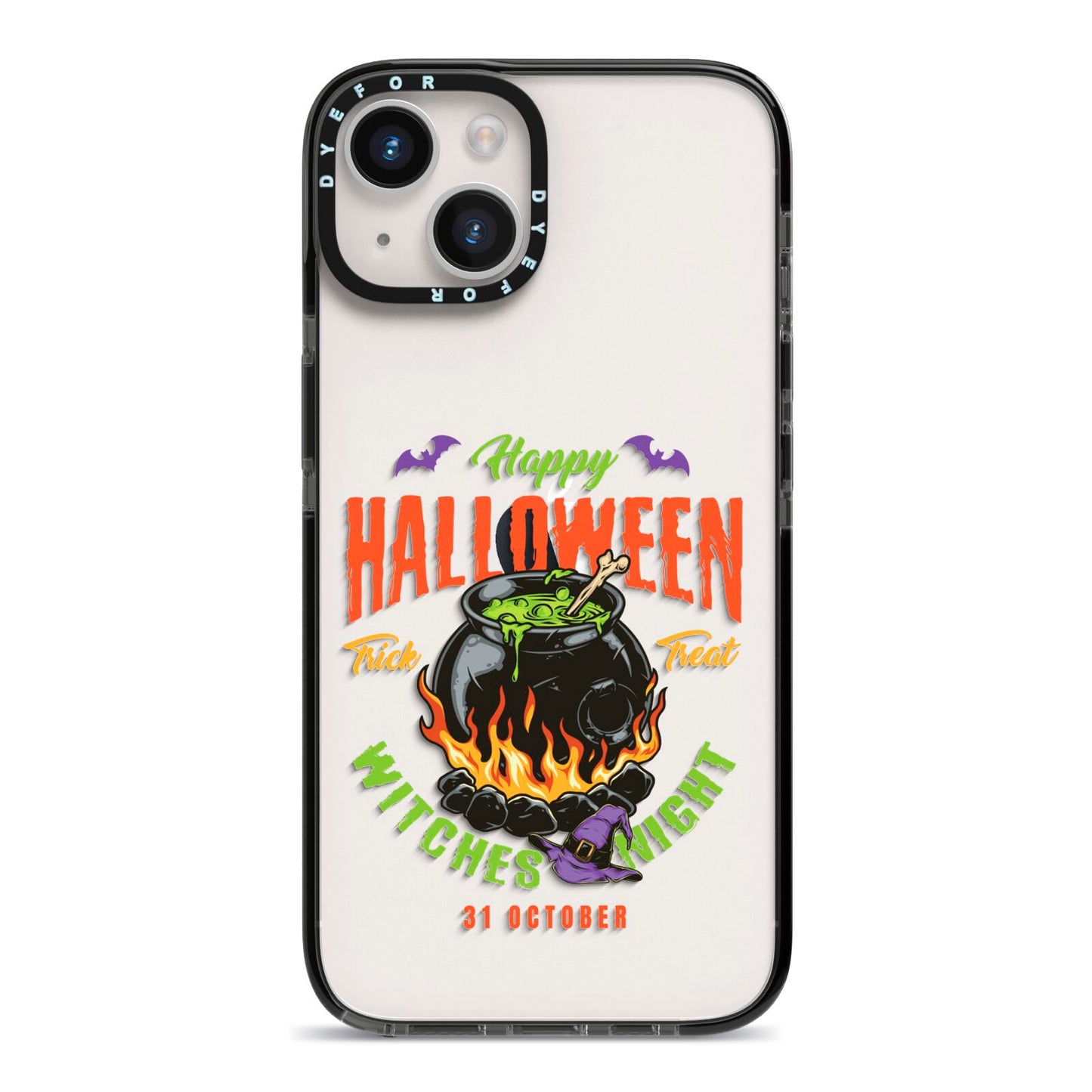 Witch Cauldron iPhone 14 Black Impact Case on Silver phone