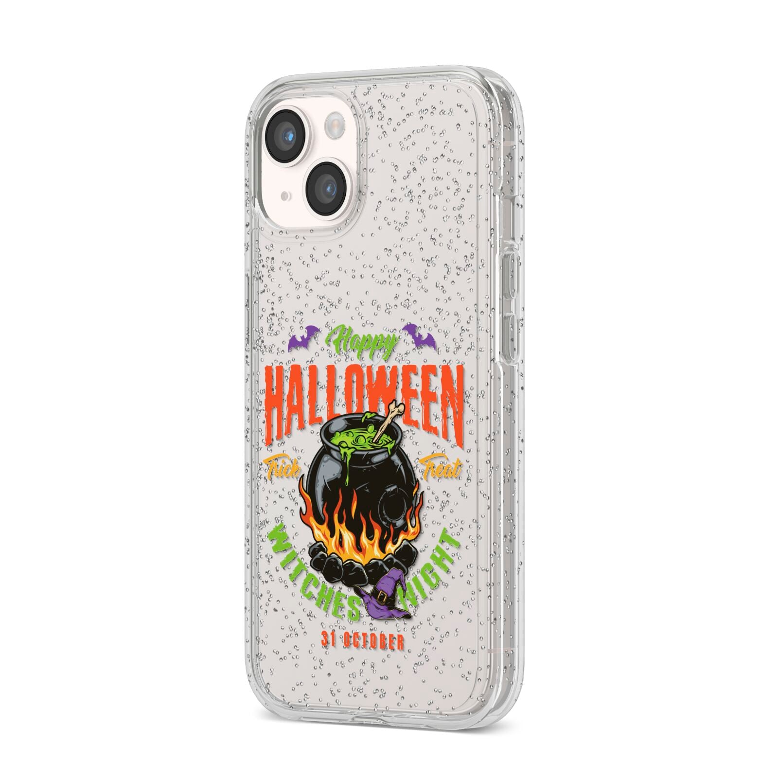 Witch Cauldron iPhone 14 Glitter Tough Case Starlight Angled Image