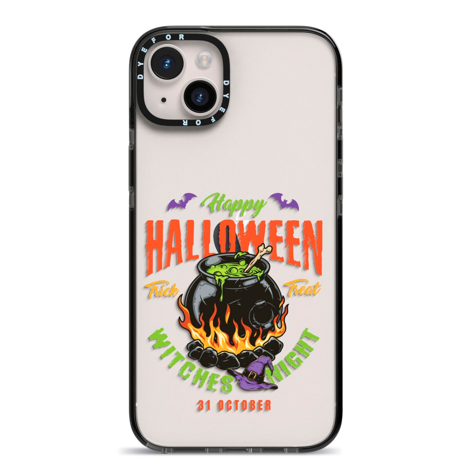 Witch Cauldron iPhone 14 Plus Black Impact Case on Silver phone