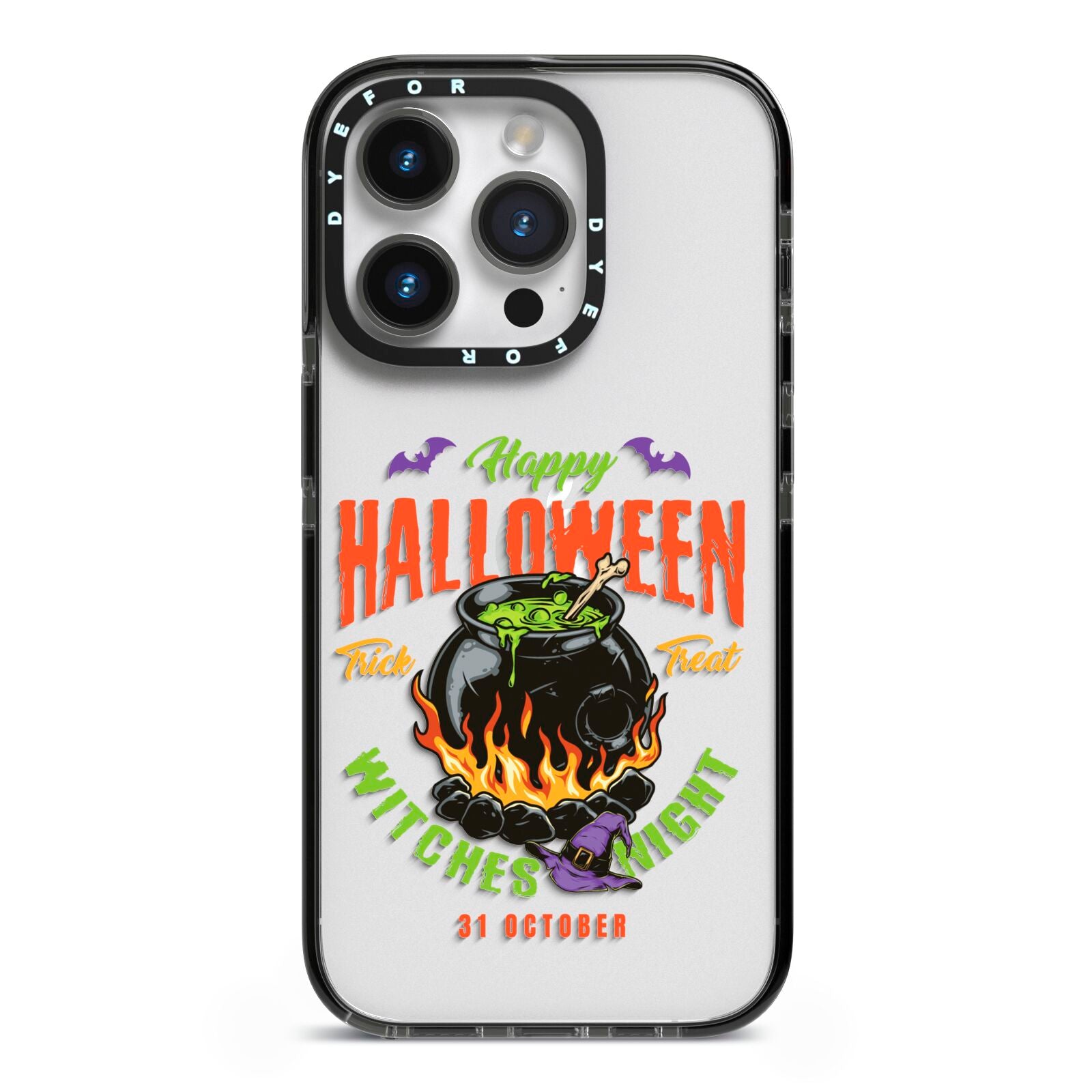 Witch Cauldron iPhone 14 Pro Black Impact Case on Silver phone