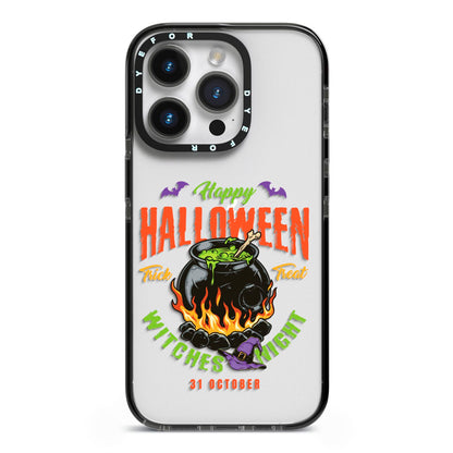 Witch Cauldron iPhone 14 Pro Black Impact Case on Silver phone