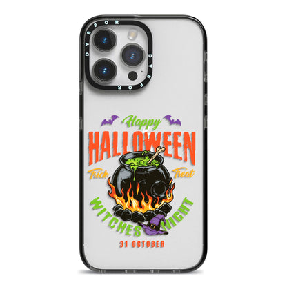Witch Cauldron iPhone 14 Pro Max Black Impact Case on Silver phone