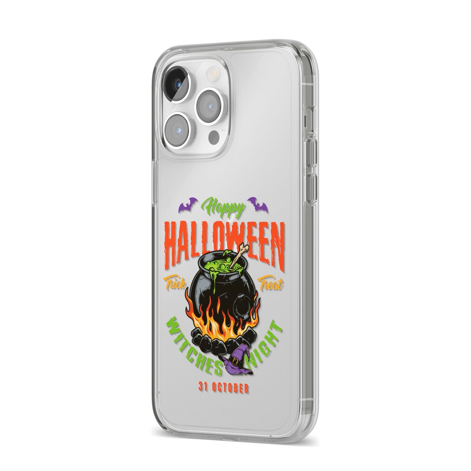 Witch Cauldron iPhone 14 Pro Max Clear Tough Case Silver Angled Image