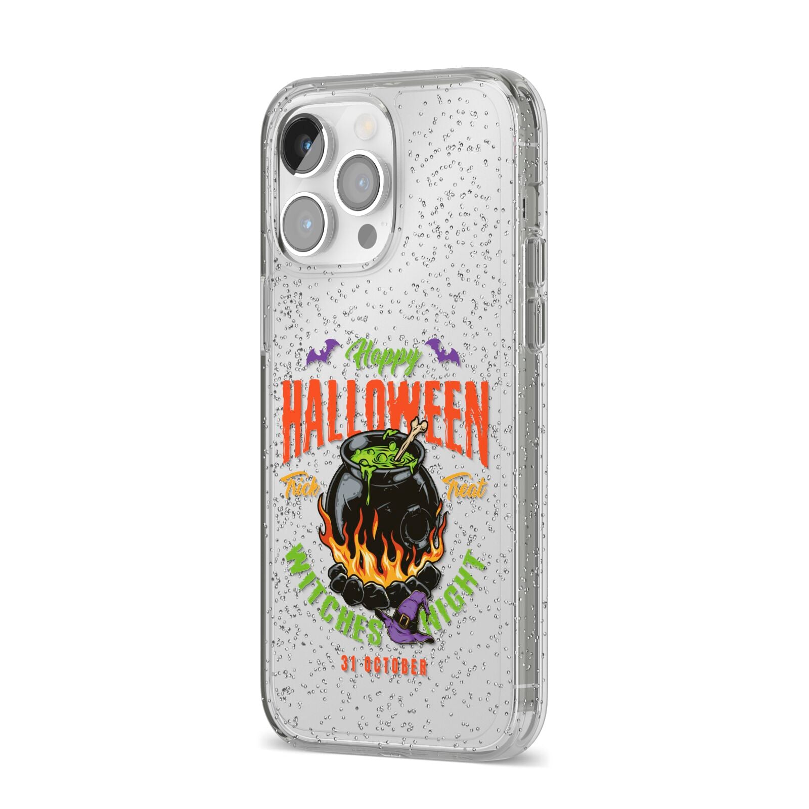 Witch Cauldron iPhone 14 Pro Max Glitter Tough Case Silver Angled Image